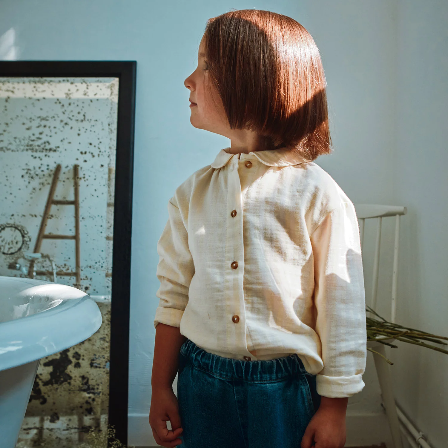 Kids Cotton Bambou Blouse - Pastel Yellow/Almond Milk Stripe - Image 3