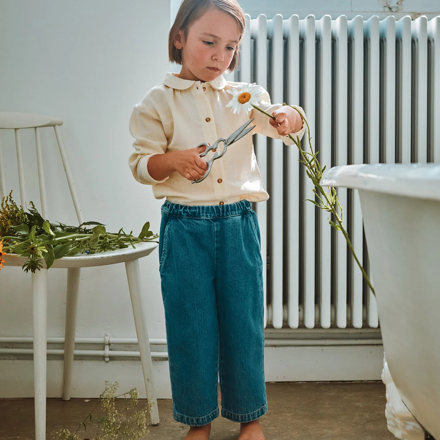 Kids Cotton Denim Pomelos Trousers - Blue - Image 3
