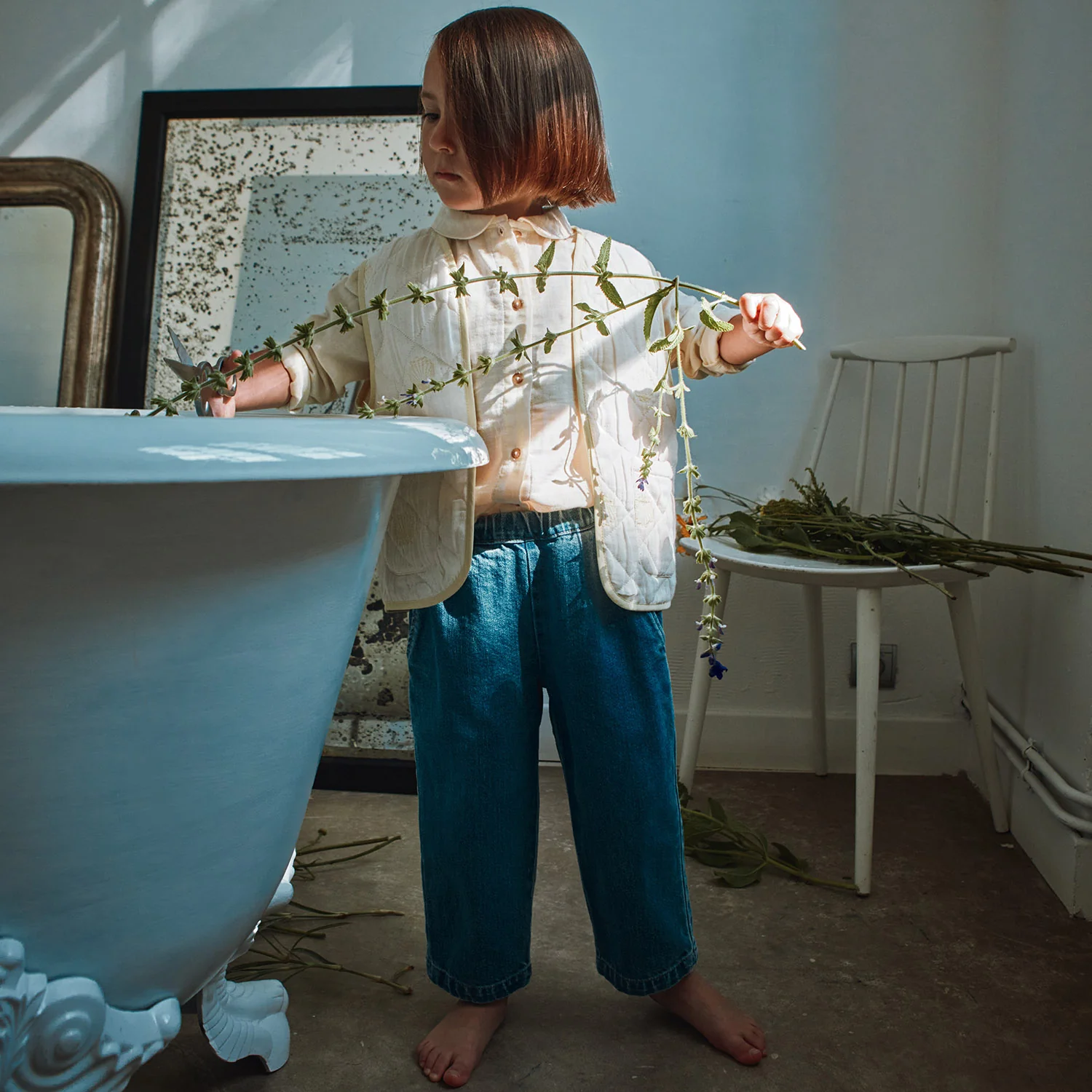 Kids Cotton Denim Pomelos Trousers - Blue - Image 4