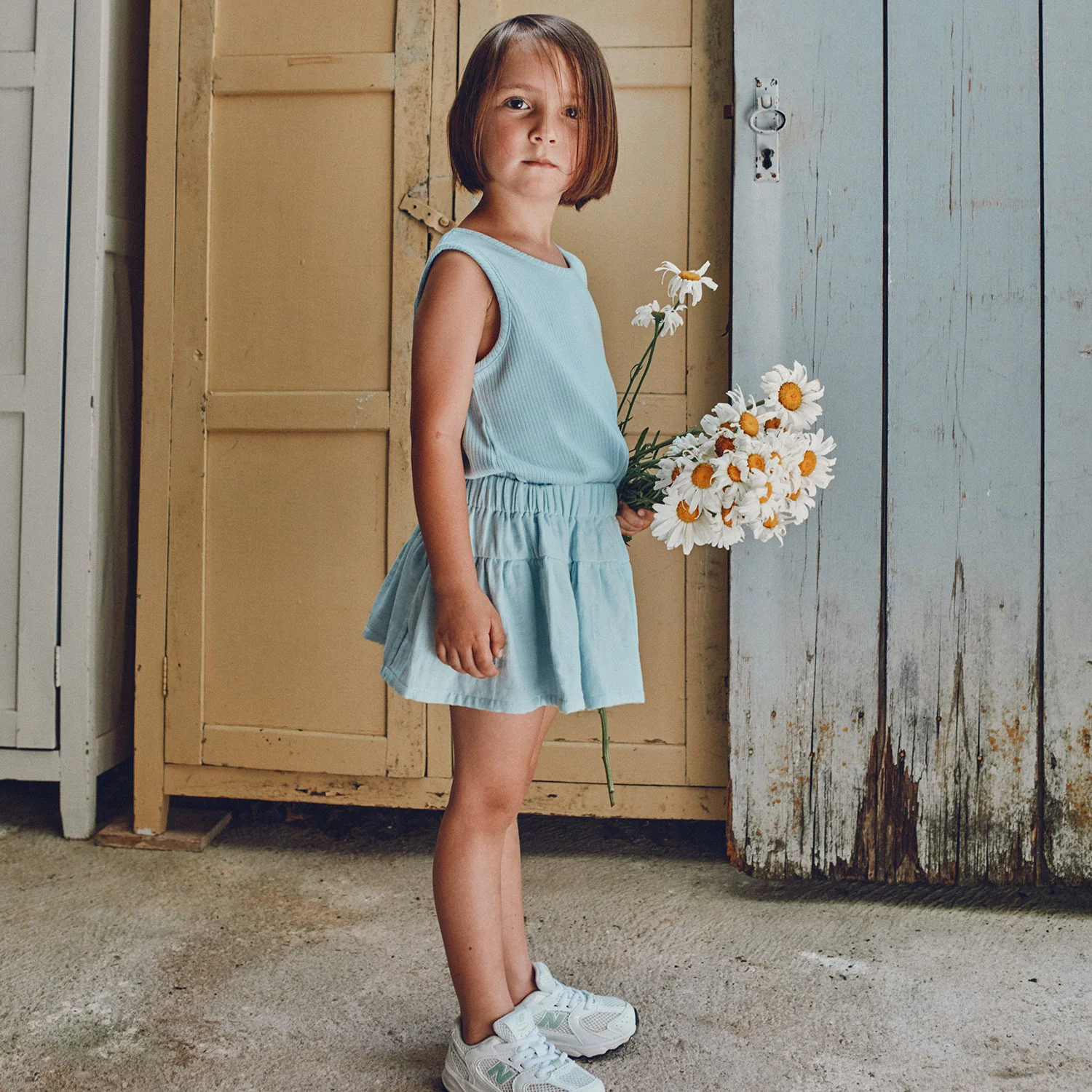 Kids Cotton Rib Piment Sleeveless Top - Baby Blue - Image 3