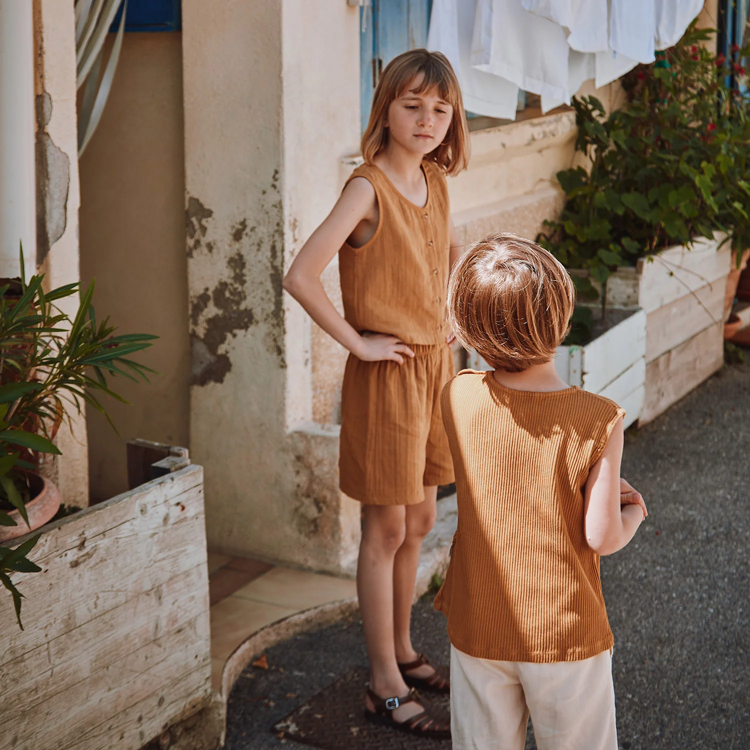 Kids Cotton Sleeveless Dille Top - Bone Brown - Image 5
