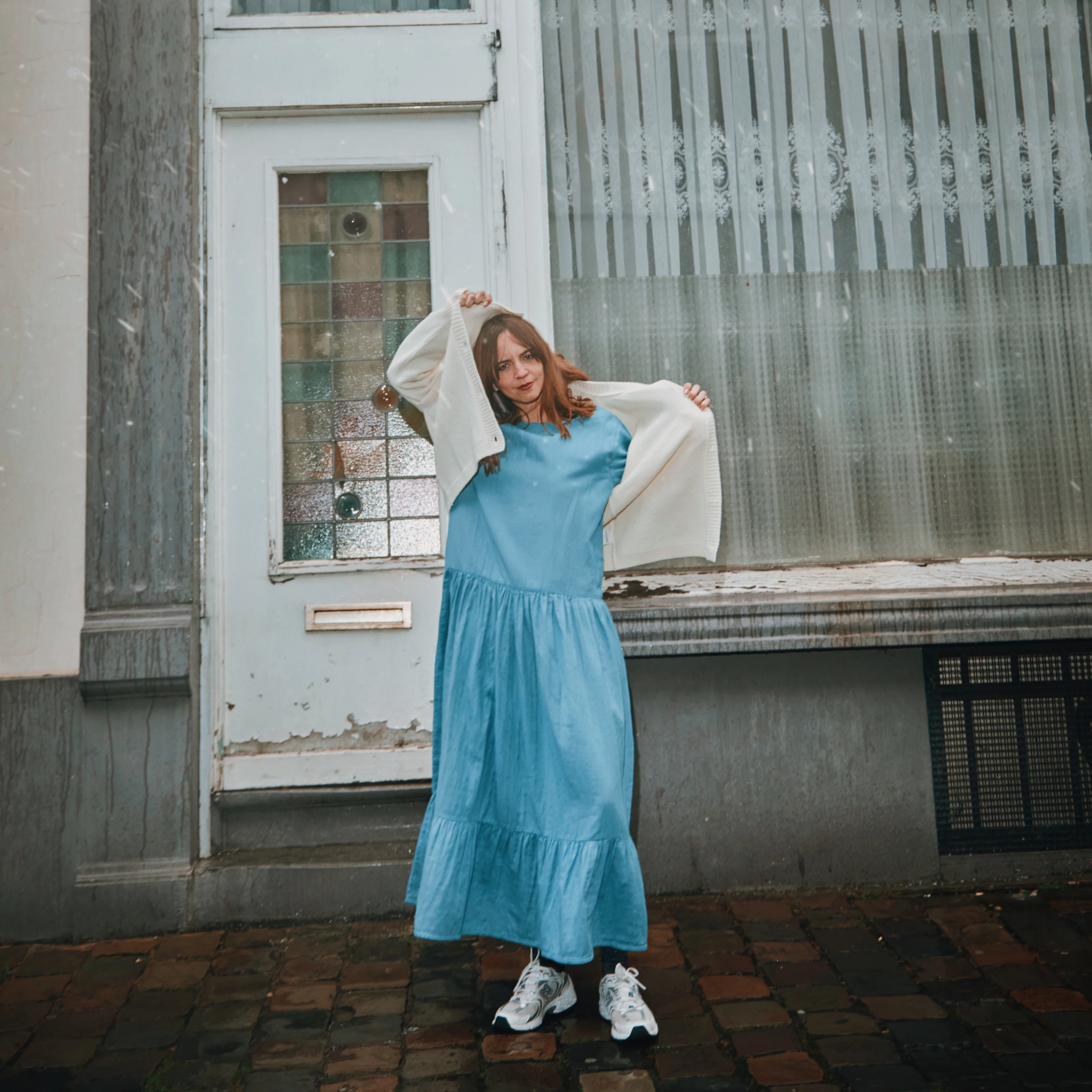 Women's Cotton Gaura Dress - Faded Denim - Image 3
