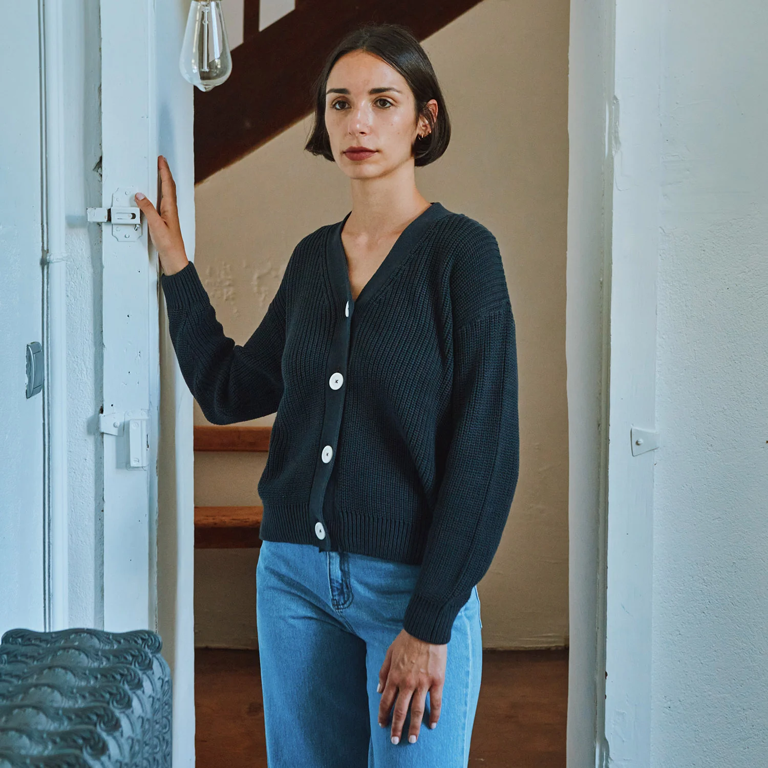 Women's Cotton Knit Mate Cardigan - Carbon - Image 3