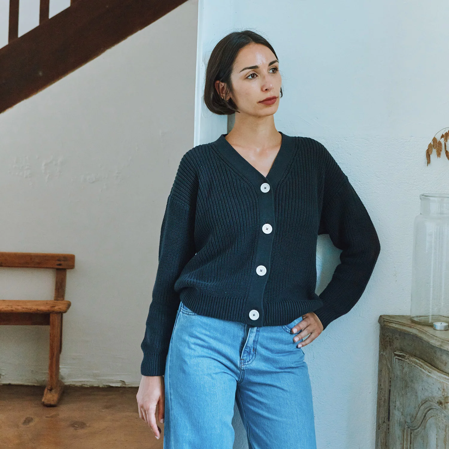 Women's Cotton Knit Mate Cardigan - Carbon - Image 4