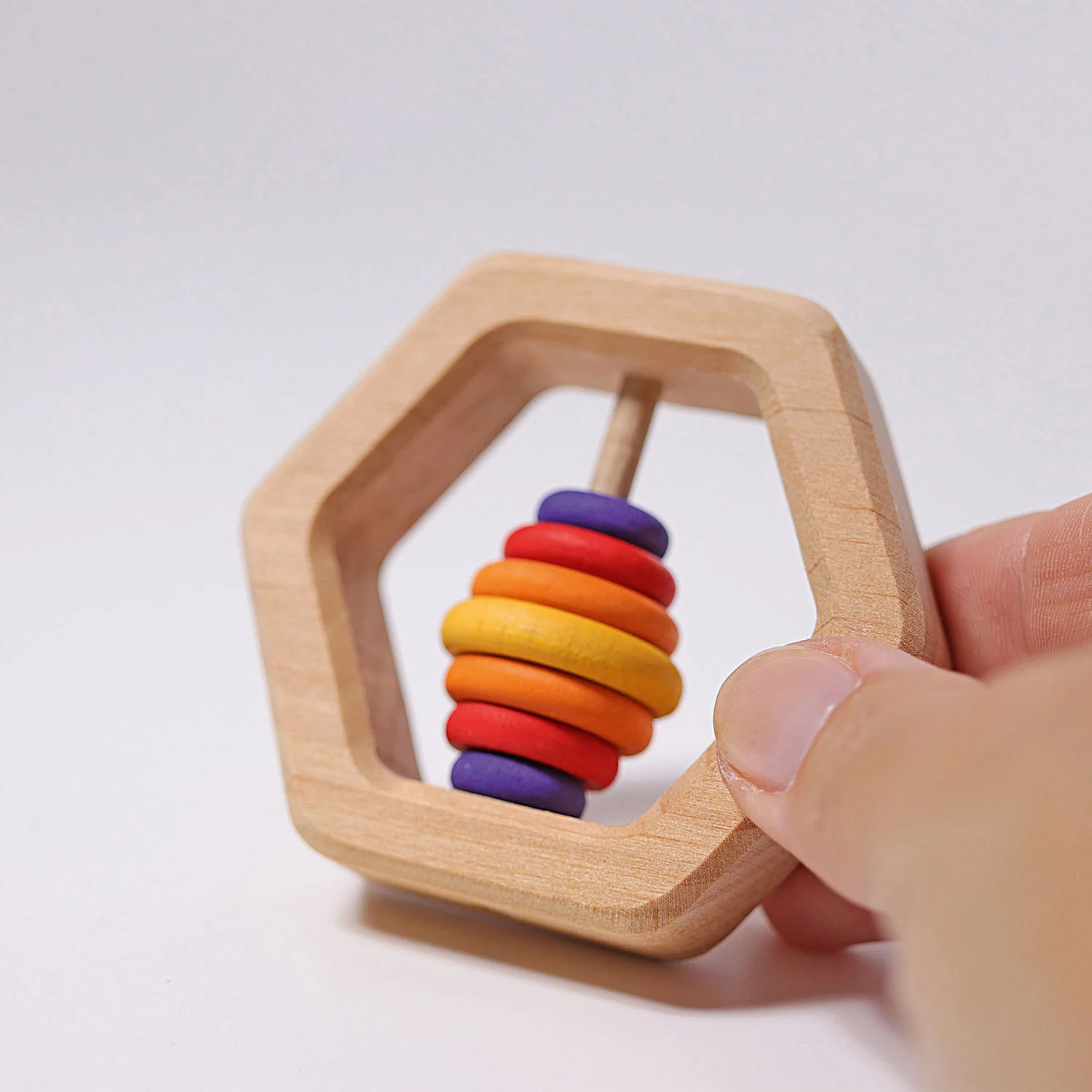 Wooden Rainbow Rattle - Hexagonal - Image 2