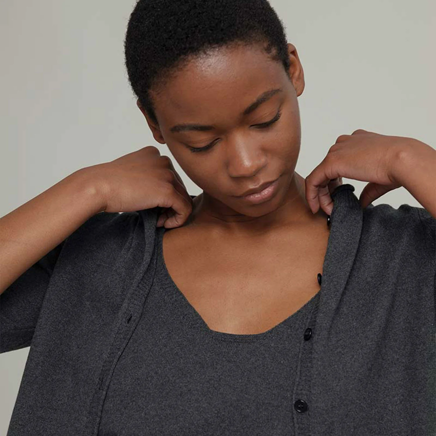 Women's Recycled Cotton 3/4 Sleeve Leda Cardigan - Grey Anthracite - Image 6