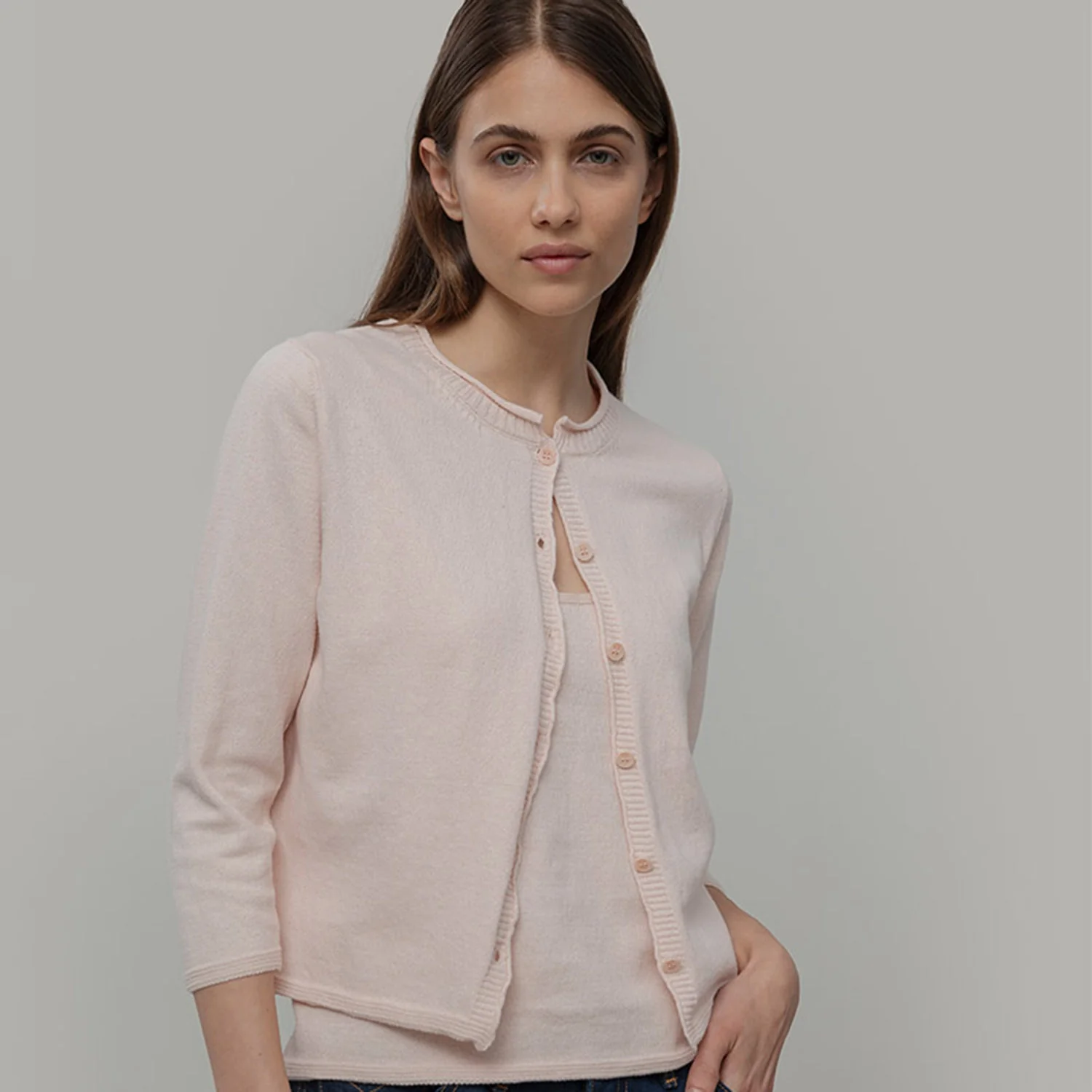 Women's Recycled Cotton 3/4 Sleeve Leda Cardigan - Pink Tulle - Image 5