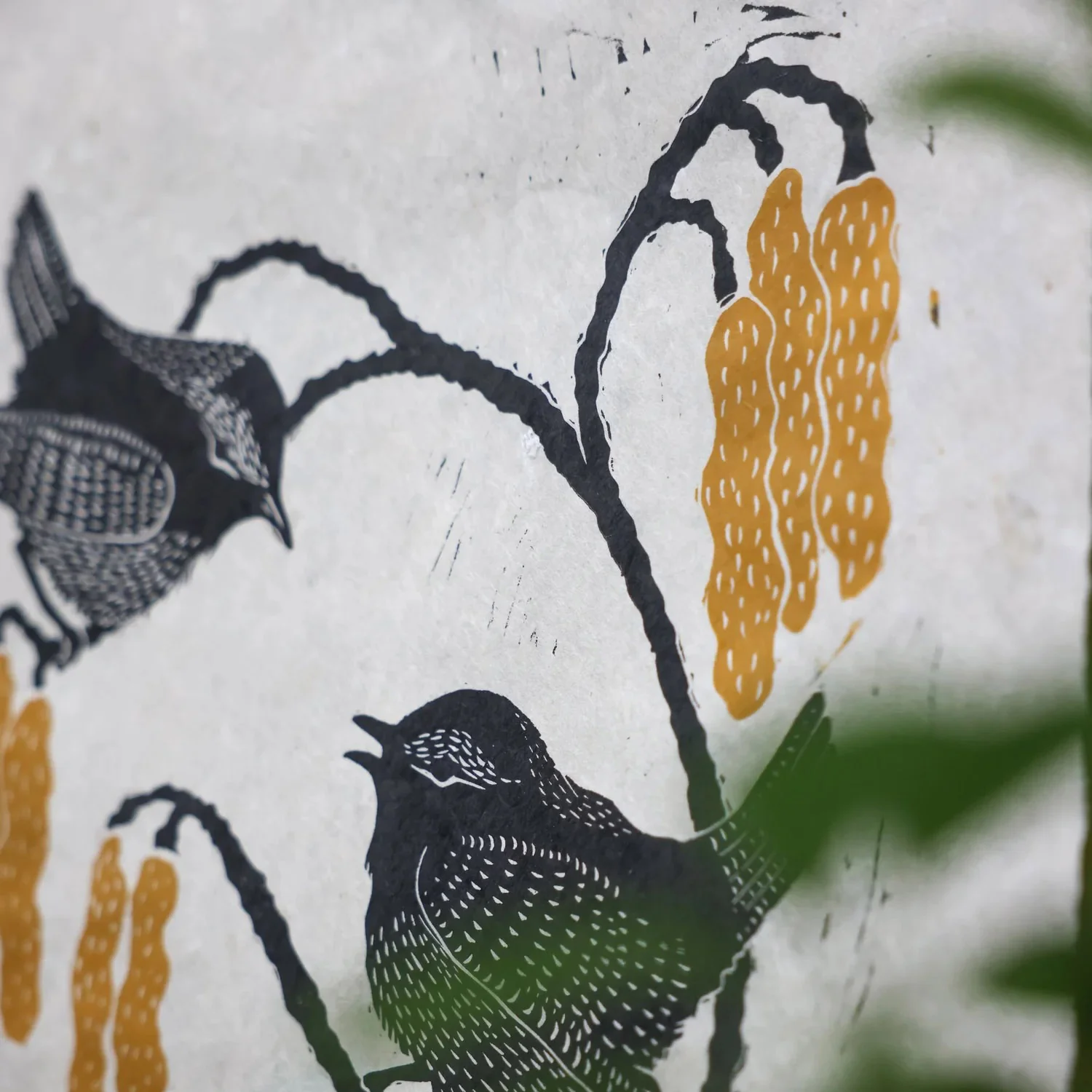 Handprinted Linocut - Wrens & Catkins - Image 3