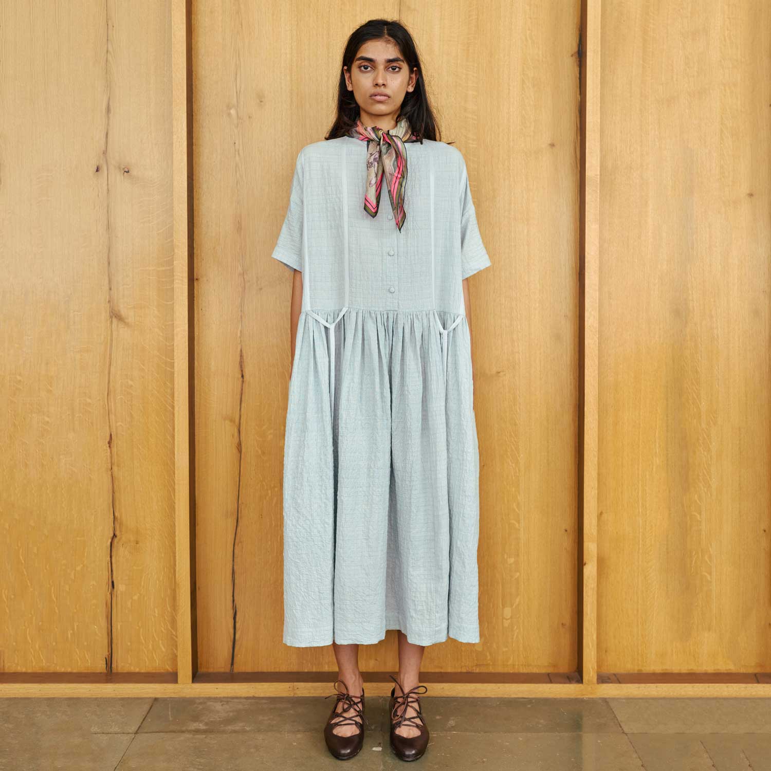 Women's Handloomed Cotton Oversized Mira Dress - Satin Soft Blue