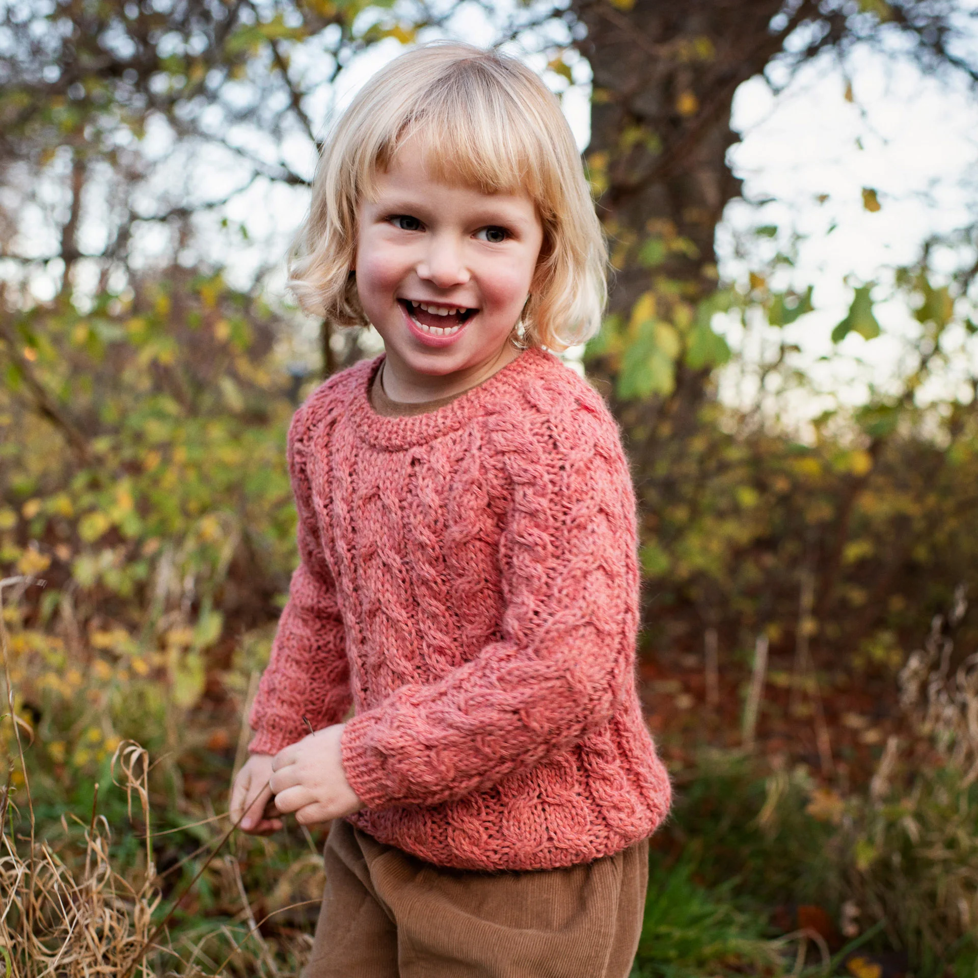 Kids Alpaca Cable Sweater - Pink Coral - Image 3