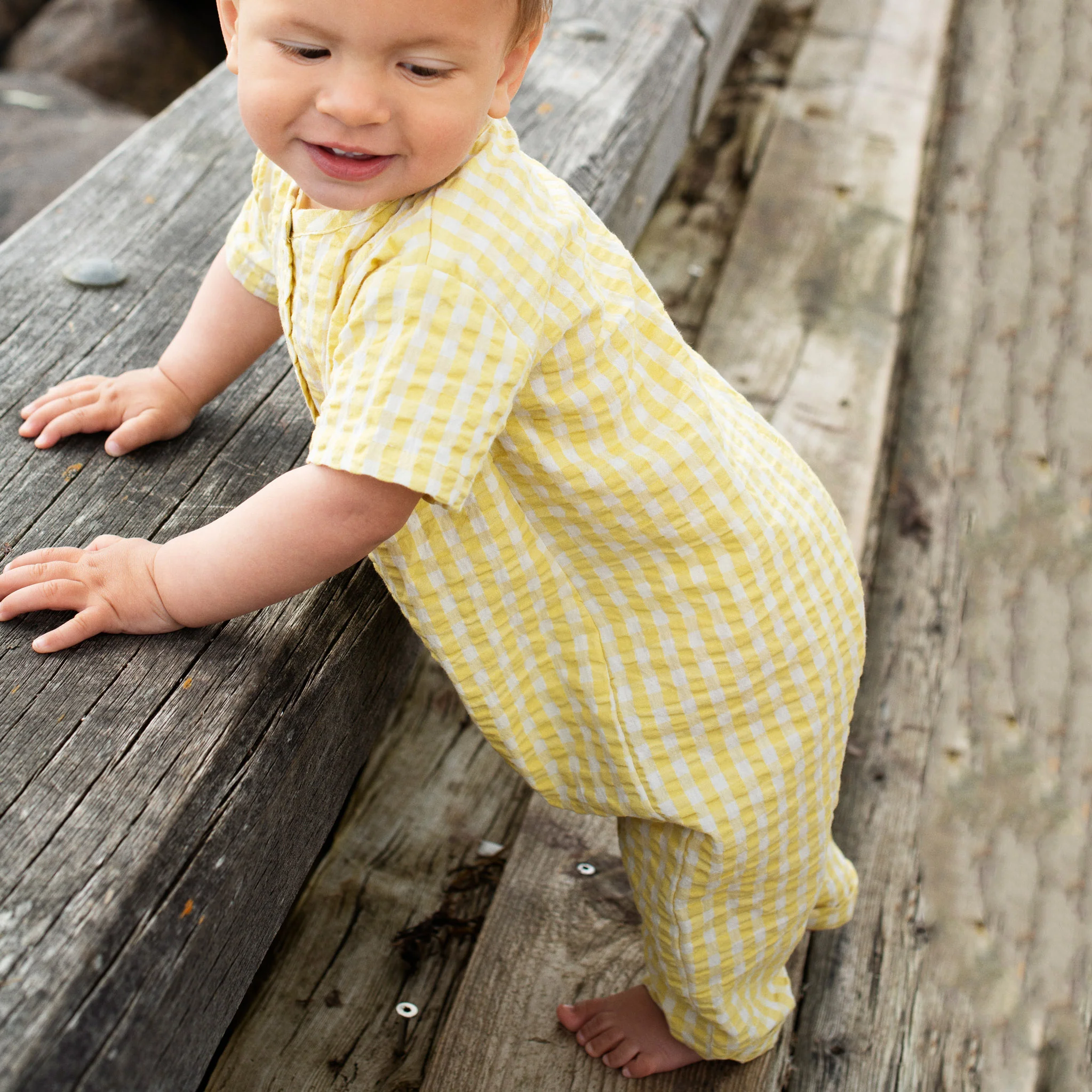 Baby Cotton Crinkle Suit - Lemon Check - Image 4