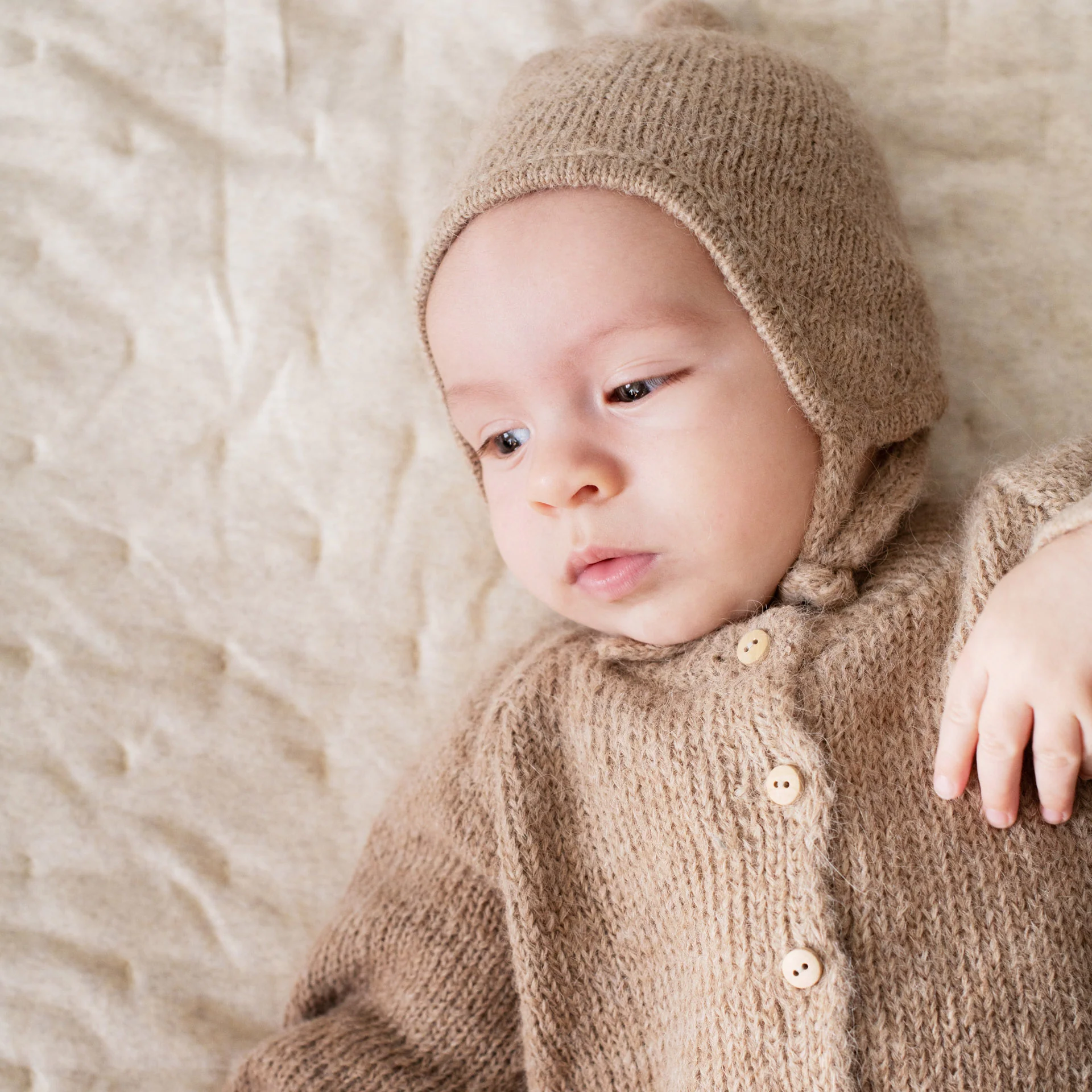Baby Suri Alpaca Bonnet - Beige - Image 3