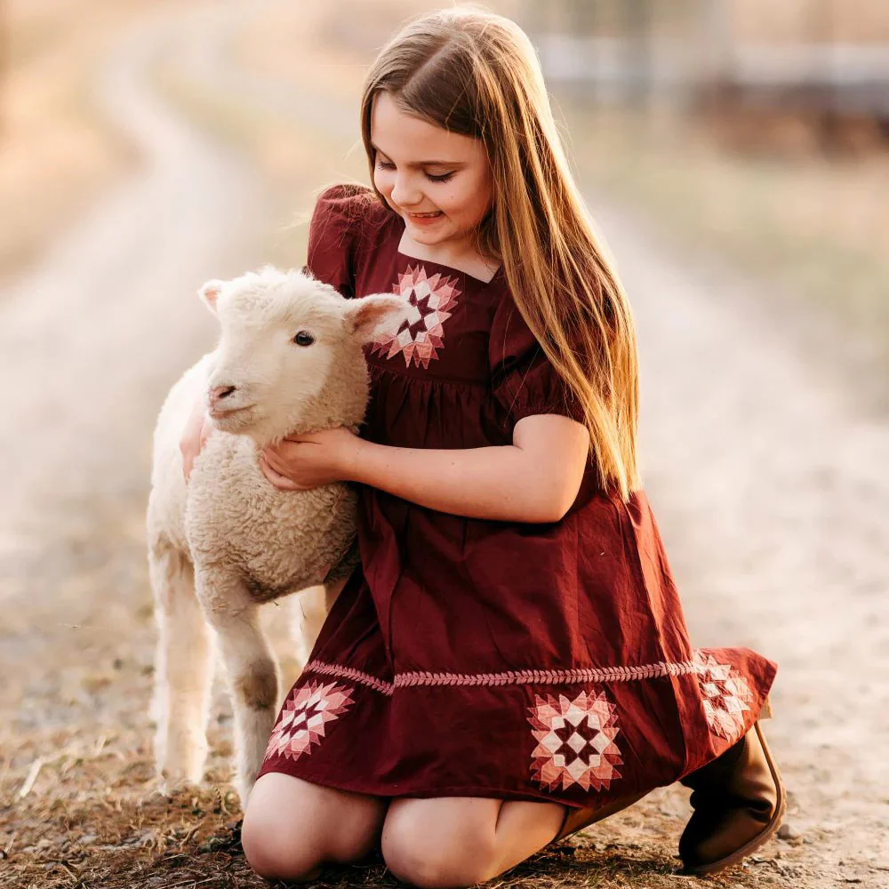 Kids Cotton Patchwork Dress - Grape - Image 3