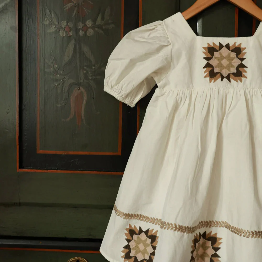 Kids Cotton Patchwork Dress - Marshmallow - Image 3