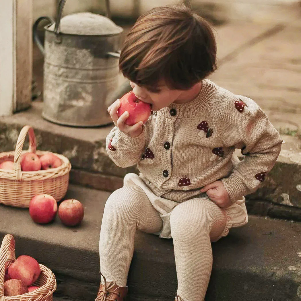 Kids Merino Wool Mushroom Cardigan - Oats