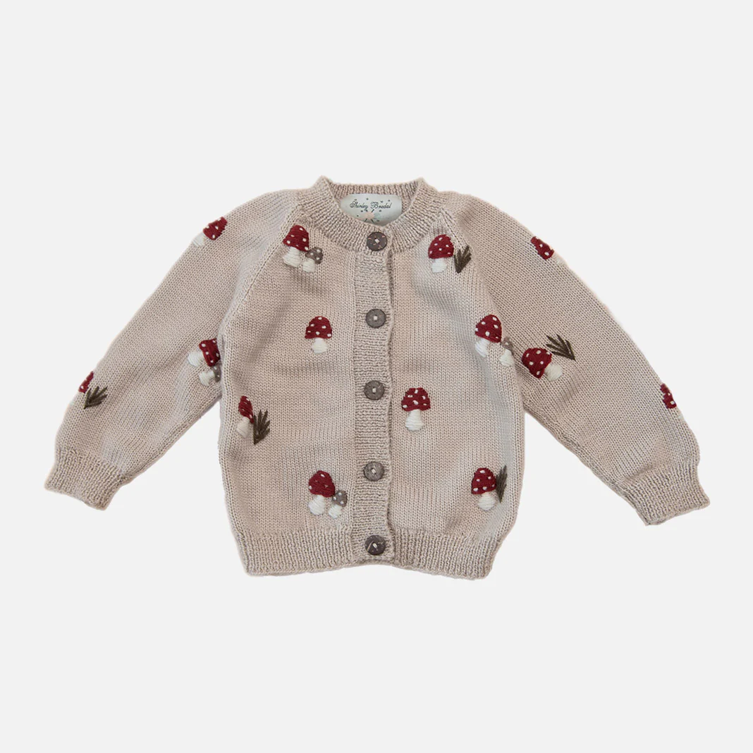 Kids Merino Wool Mushroom Cardigan - Oats - Image 2