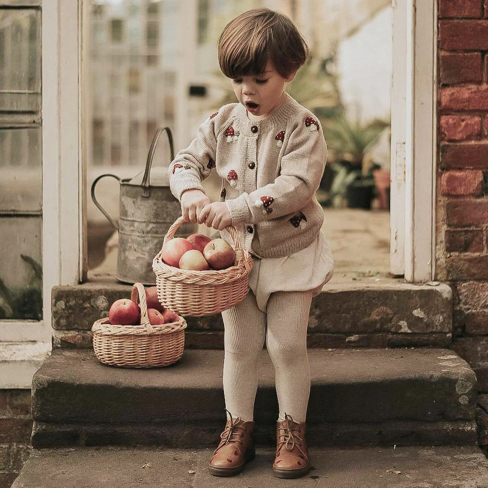 Kids Merino Wool Mushroom Cardigan - Oats - Image 3