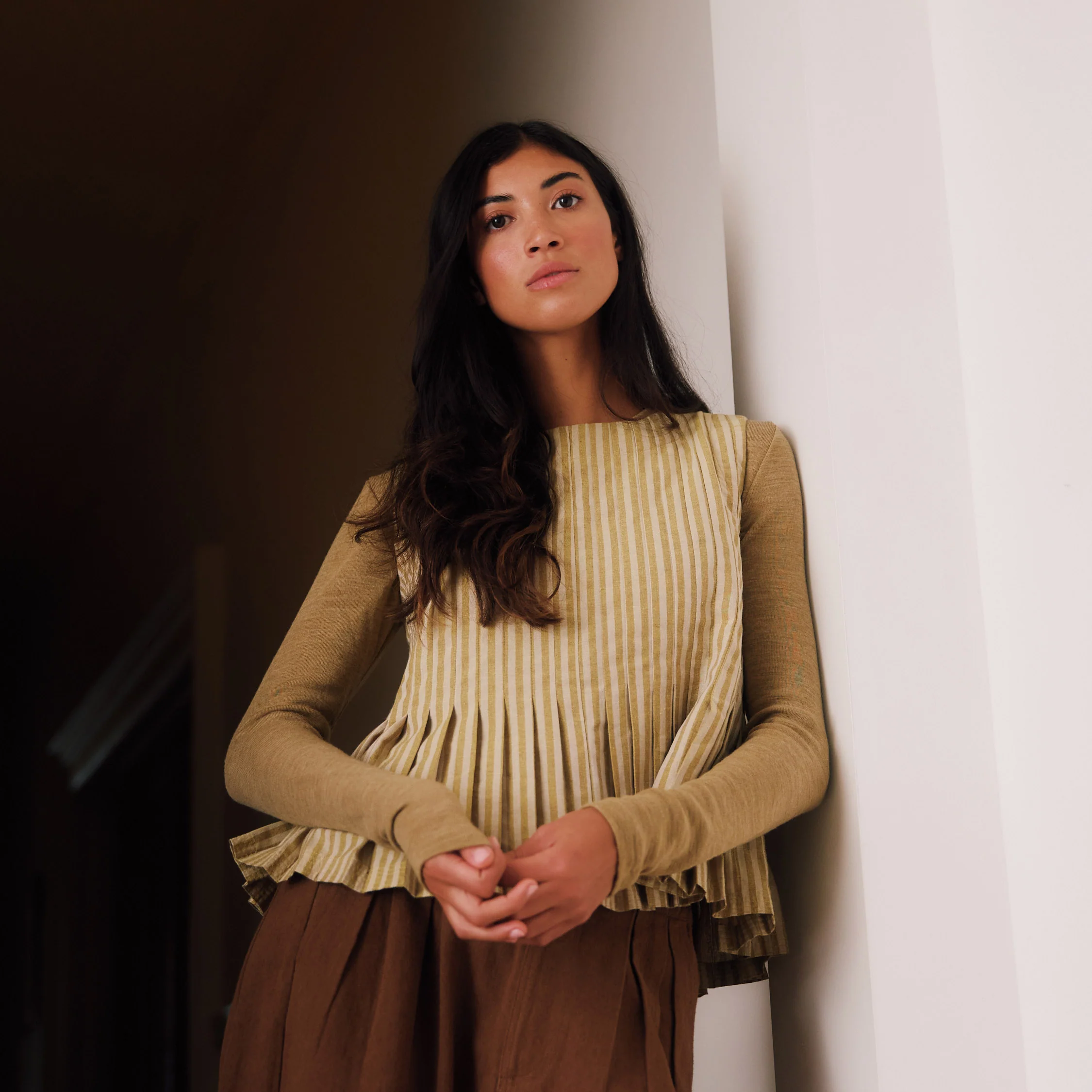 Women's Cotton Minnie Top - Ochre Stripe