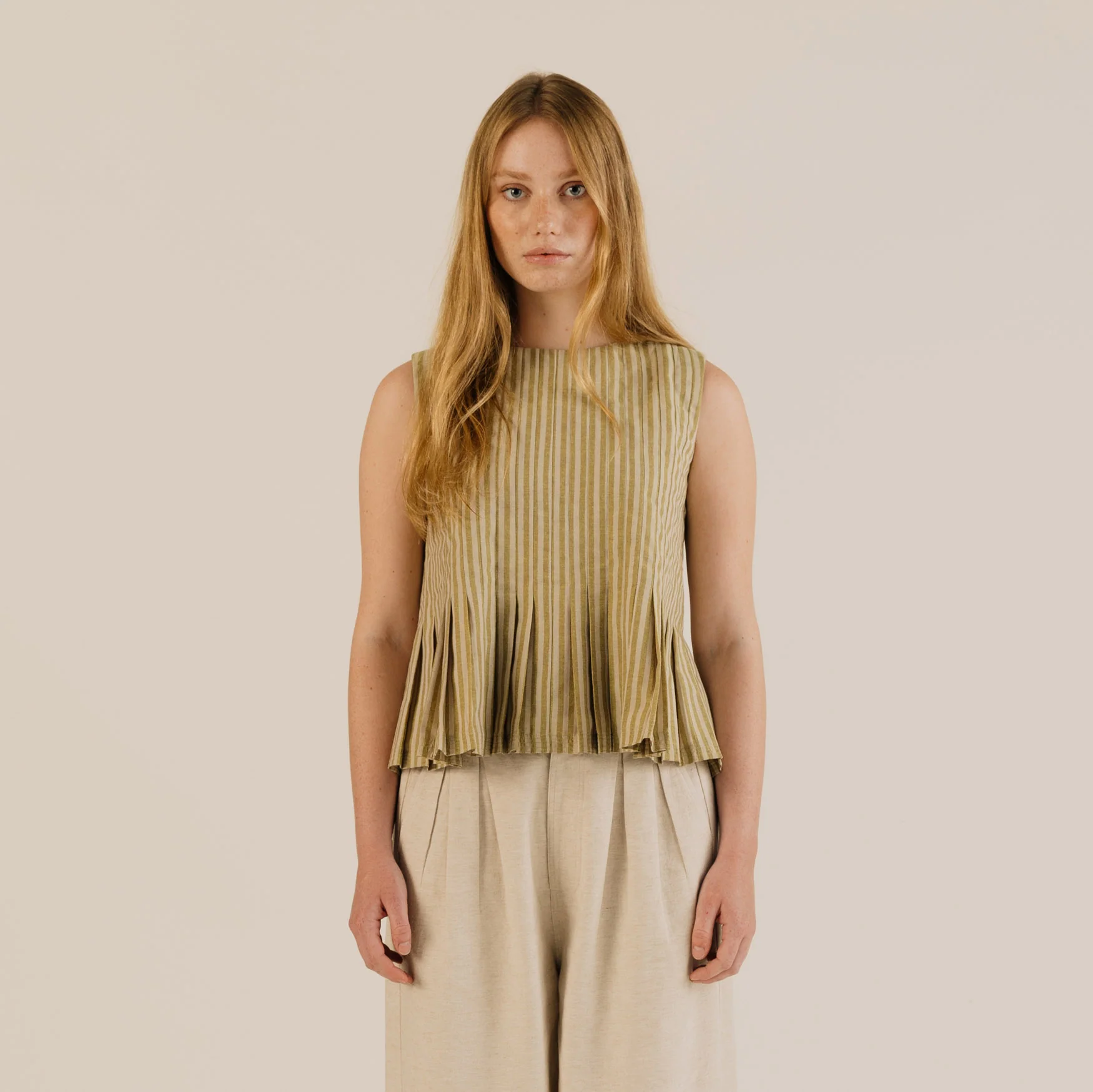 Women's Cotton Minnie Top - Ochre Stripe - Image 16
