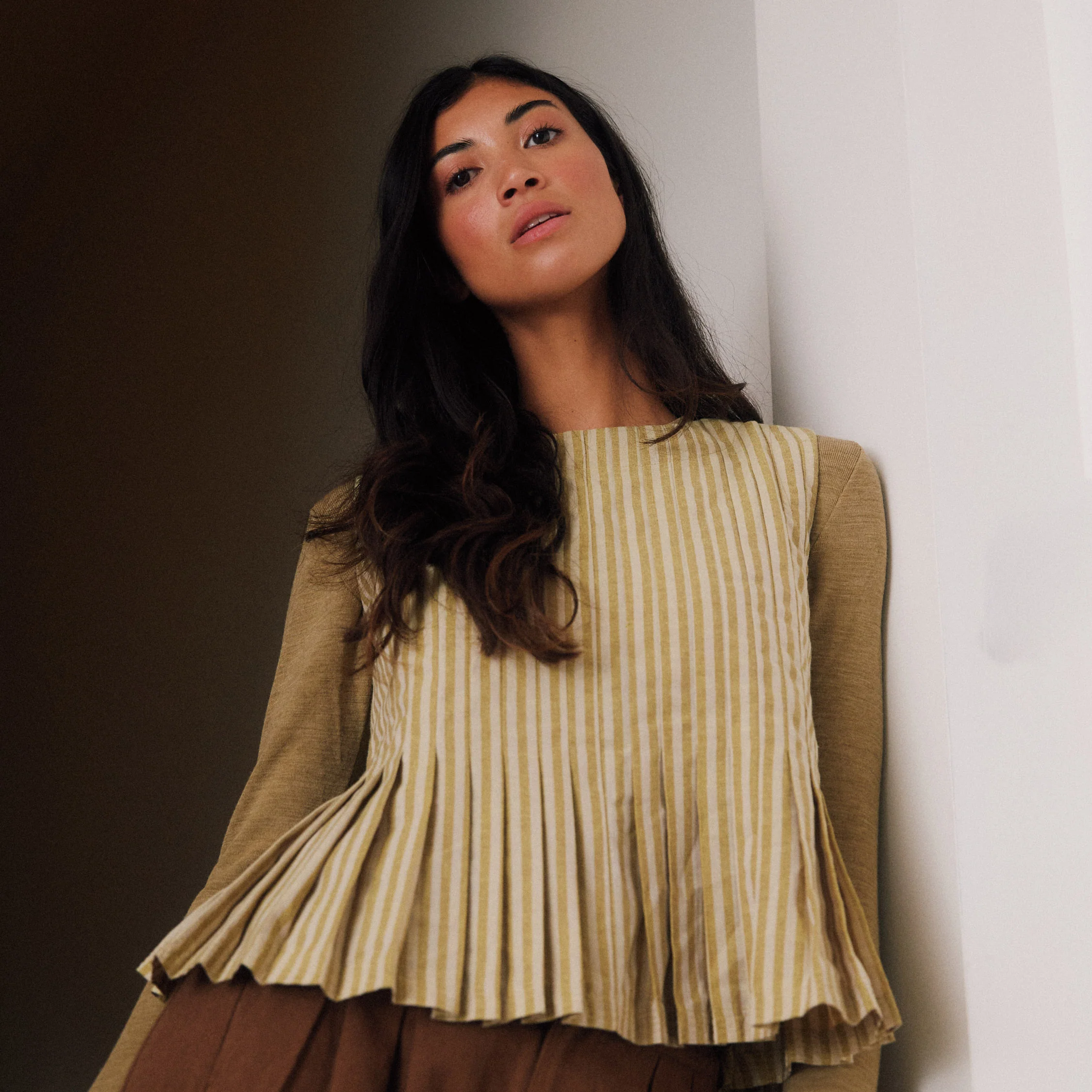 Women's Cotton Minnie Top - Ochre Stripe - Image 3
