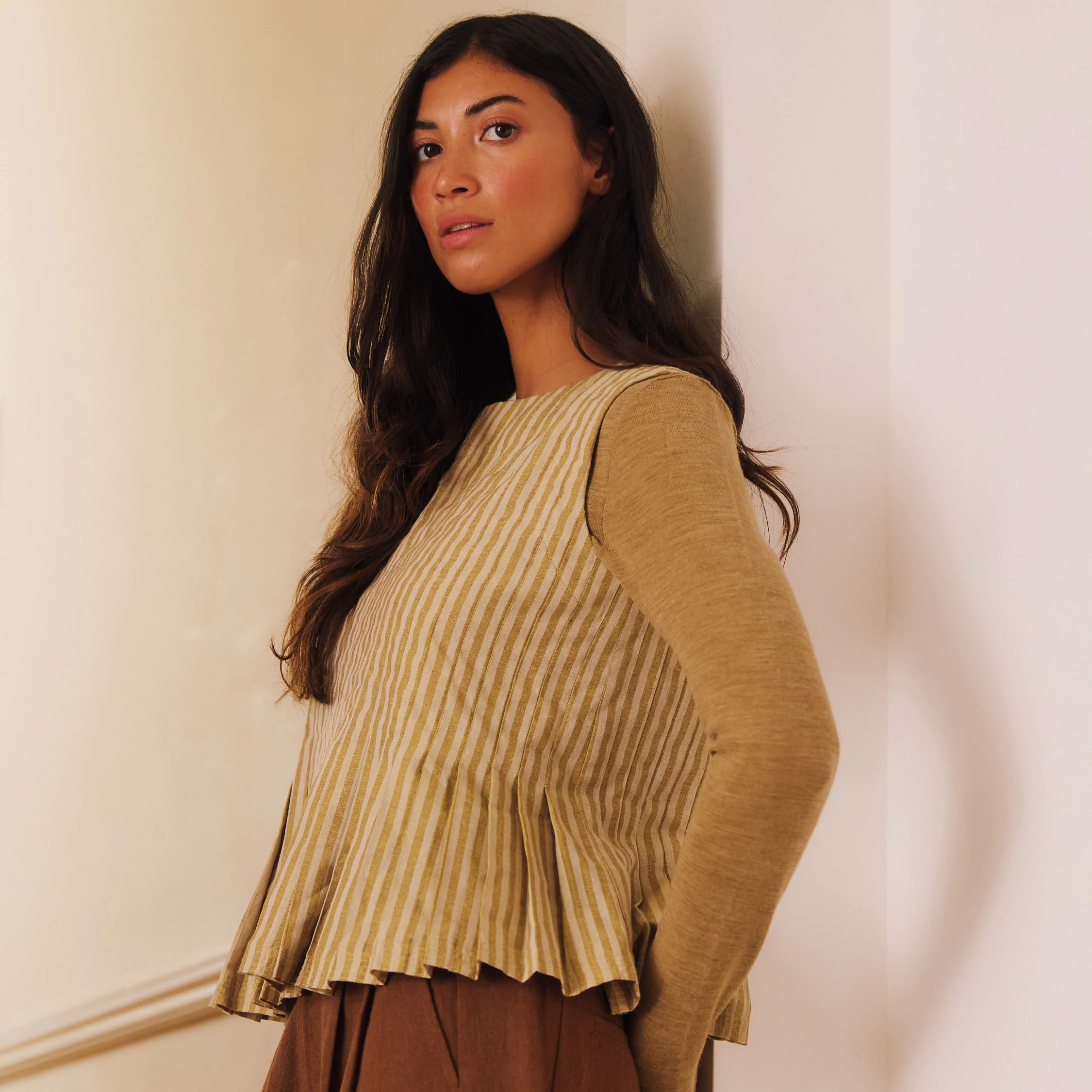 Women's Cotton Minnie Top - Ochre Stripe - Image 4