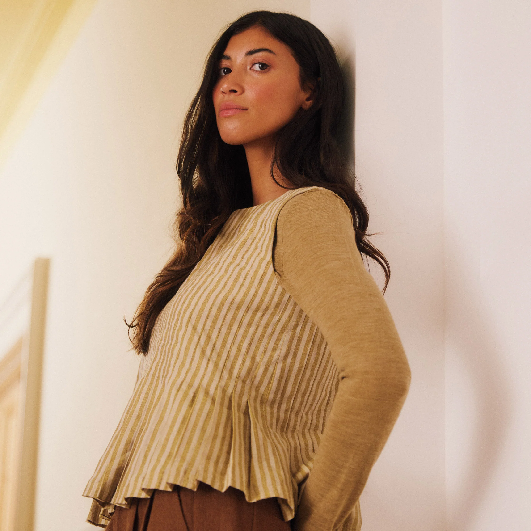 Women's Cotton Minnie Top - Ochre Stripe - Image 5
