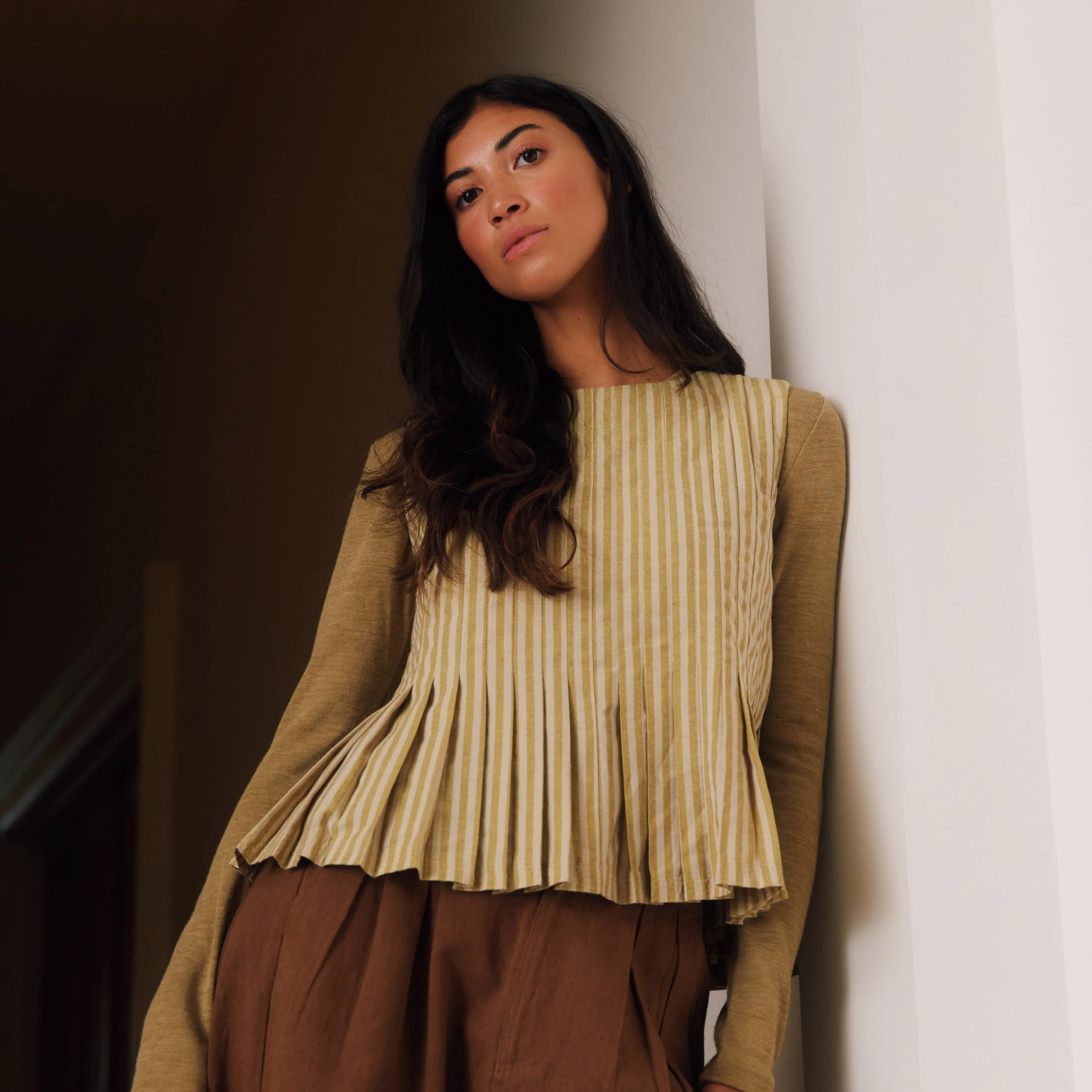 Women's Cotton Minnie Top - Ochre Stripe - Image 6