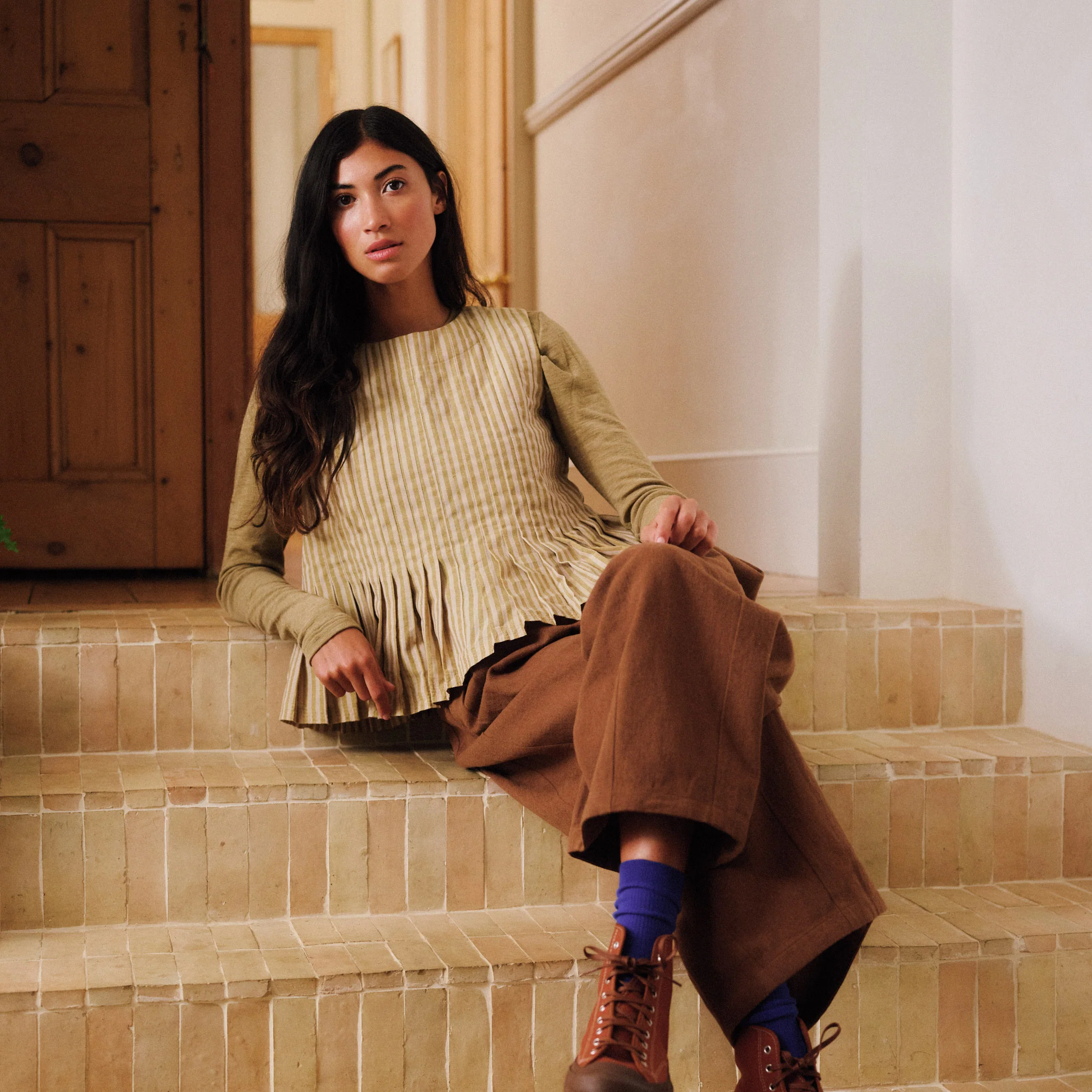 Women's Cotton Minnie Top - Ochre Stripe - Image 8