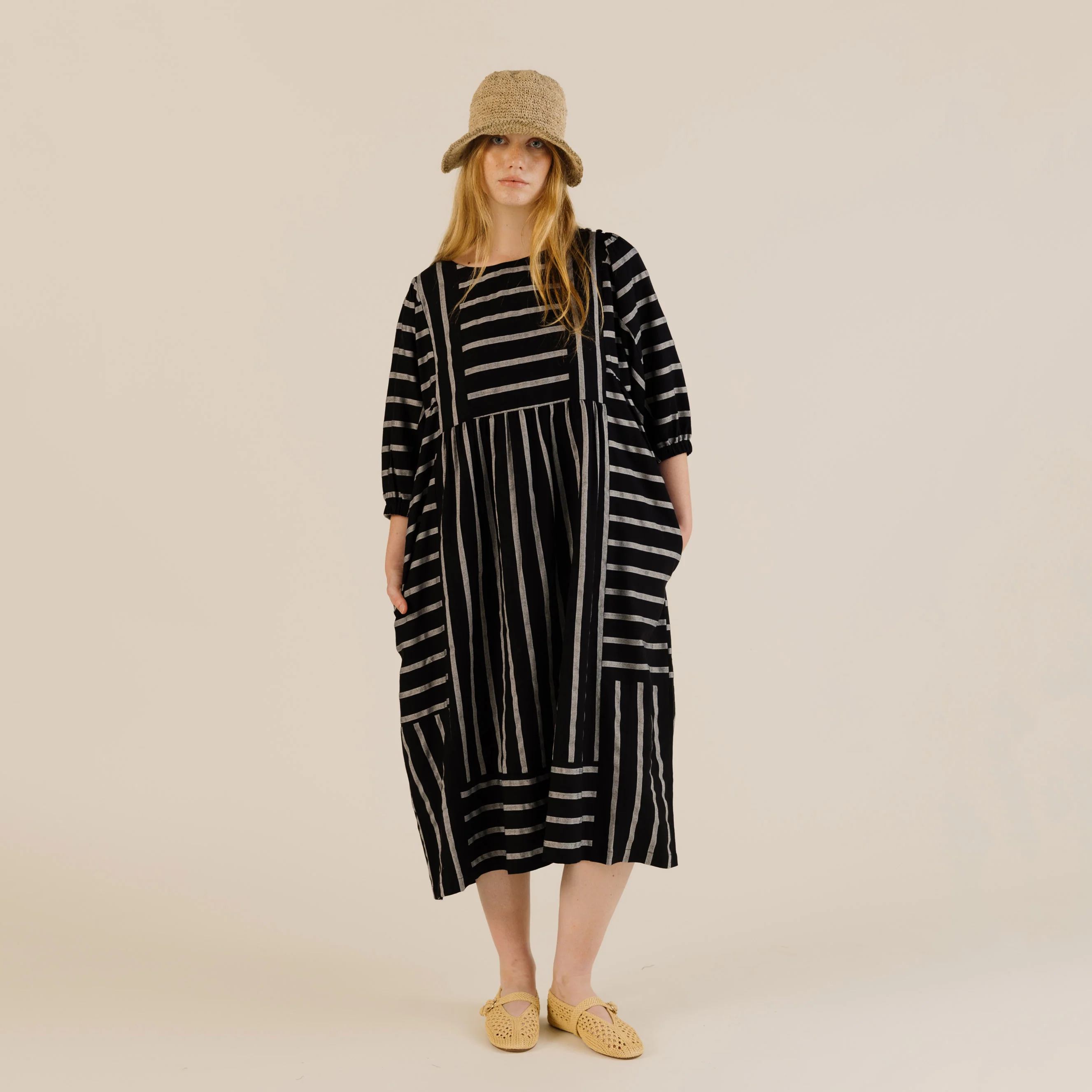 Women's Linen & Cotton Betsy Dress - Black Stripe - Image 2