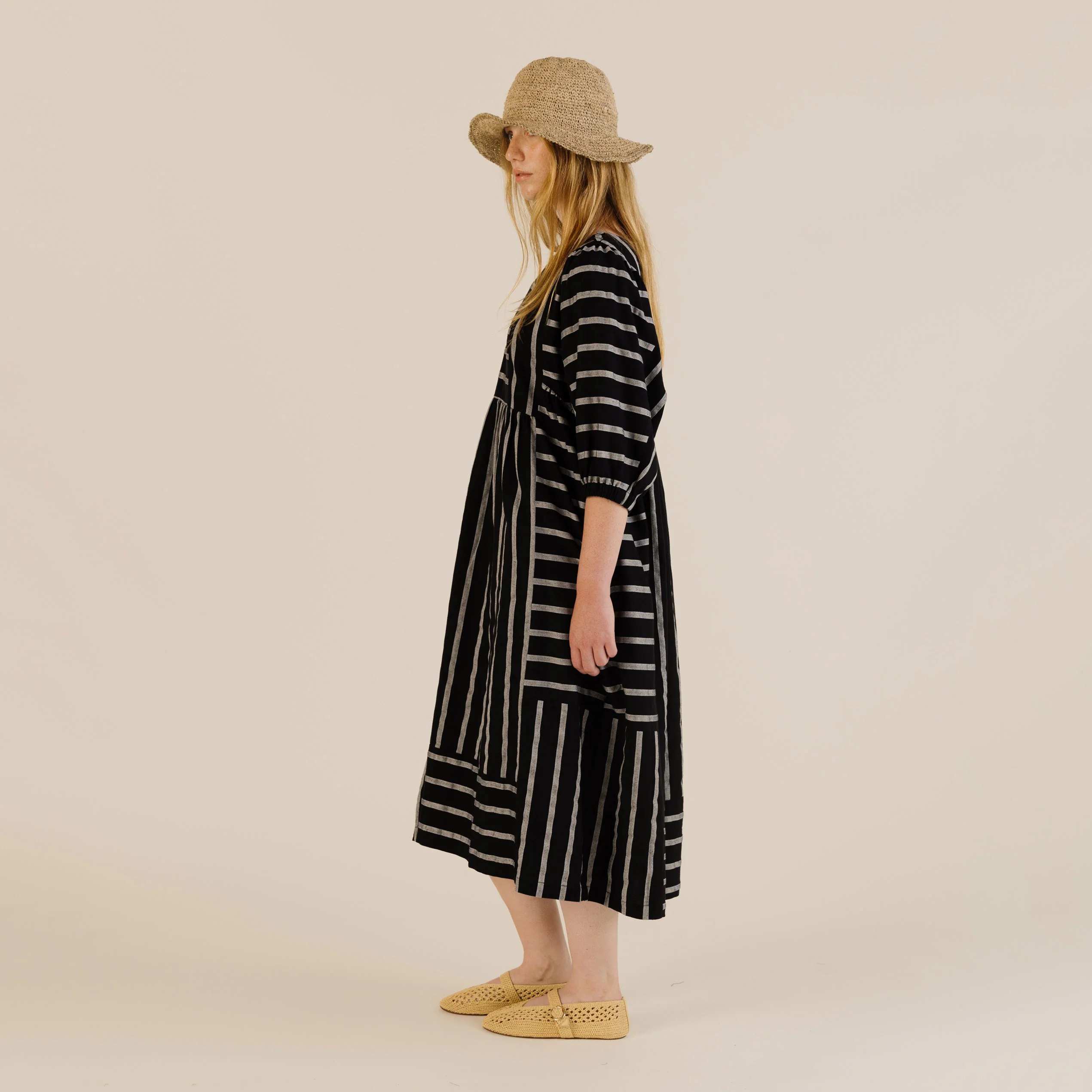 Women's Linen & Cotton Betsy Dress - Black Stripe - Image 5