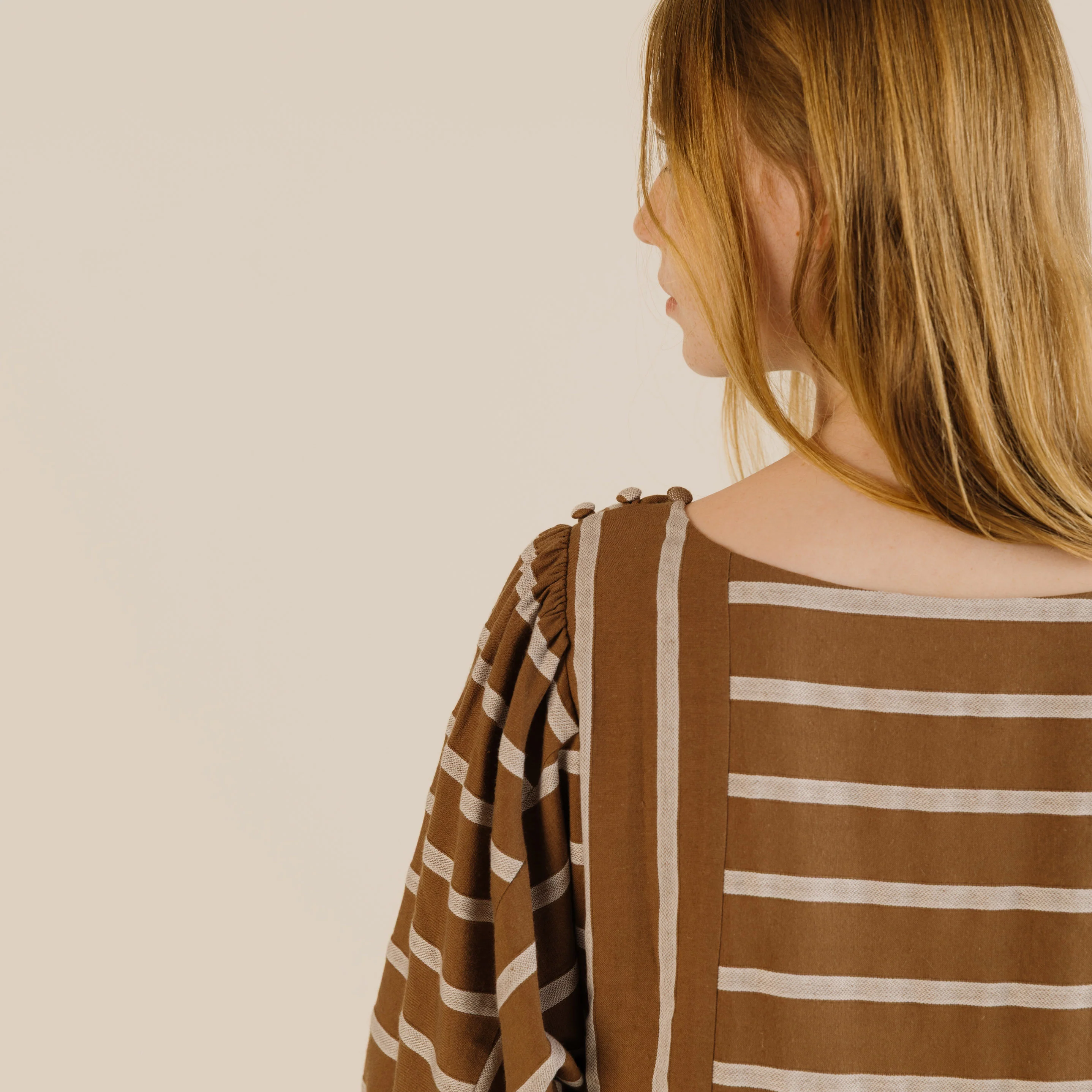 Women's Linen & Cotton Betsy Dress - Toffee Stripe - Image 3