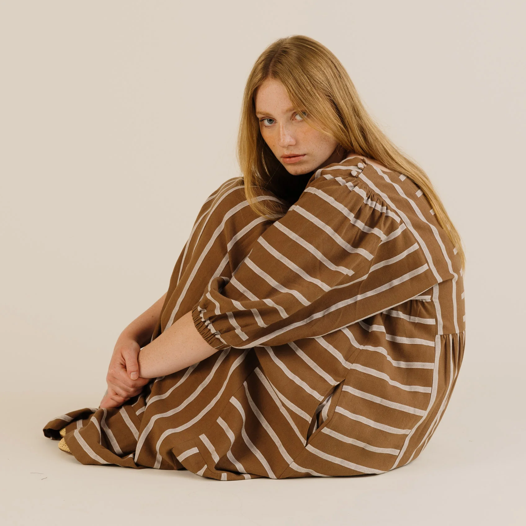 Women's Linen & Cotton Betsy Dress - Toffee Stripe - Image 5