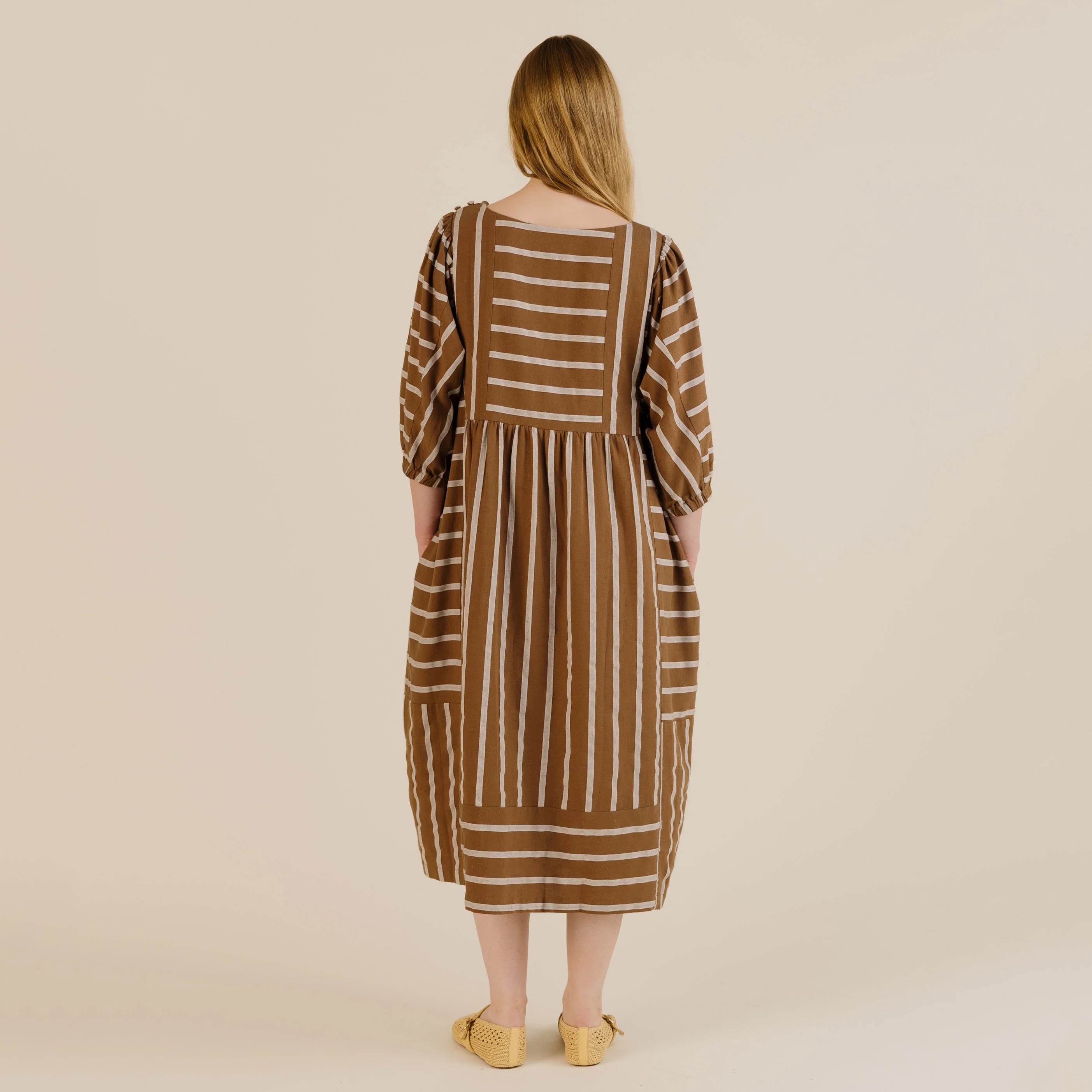 Women's Linen & Cotton Betsy Dress - Toffee Stripe - Image 9