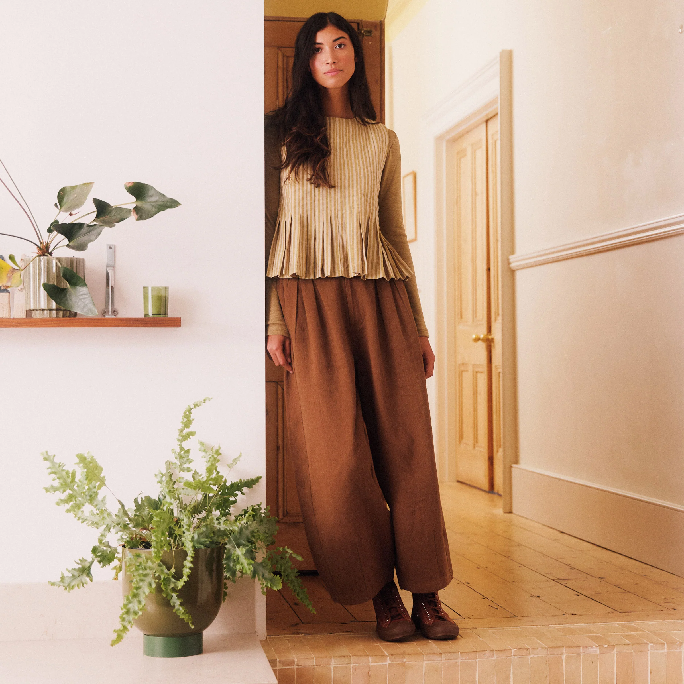 Women's Linen & Cotton Leila Trousers - Earth