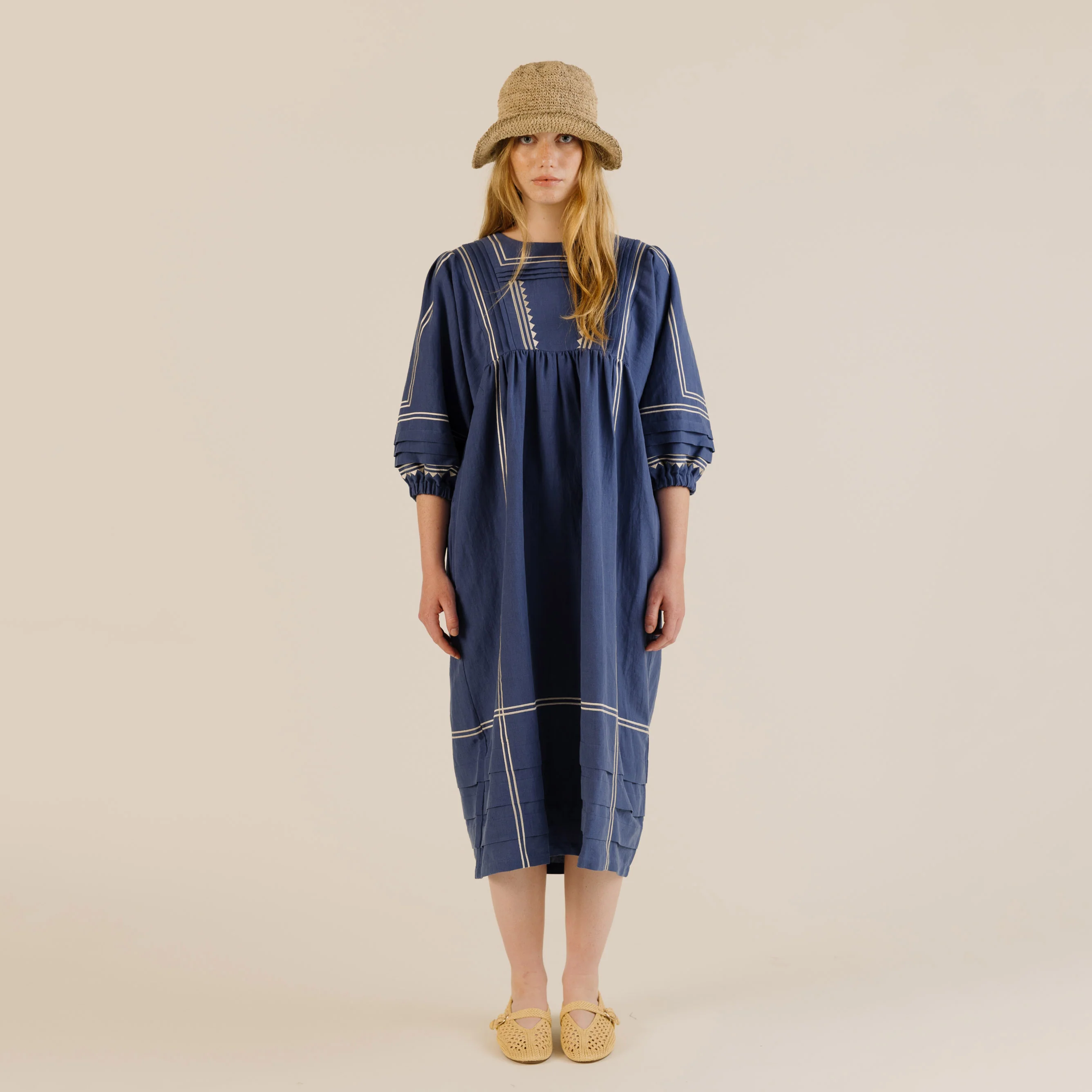 Women's Linen & Cotton Star Dress - Mid Blue - Image 3