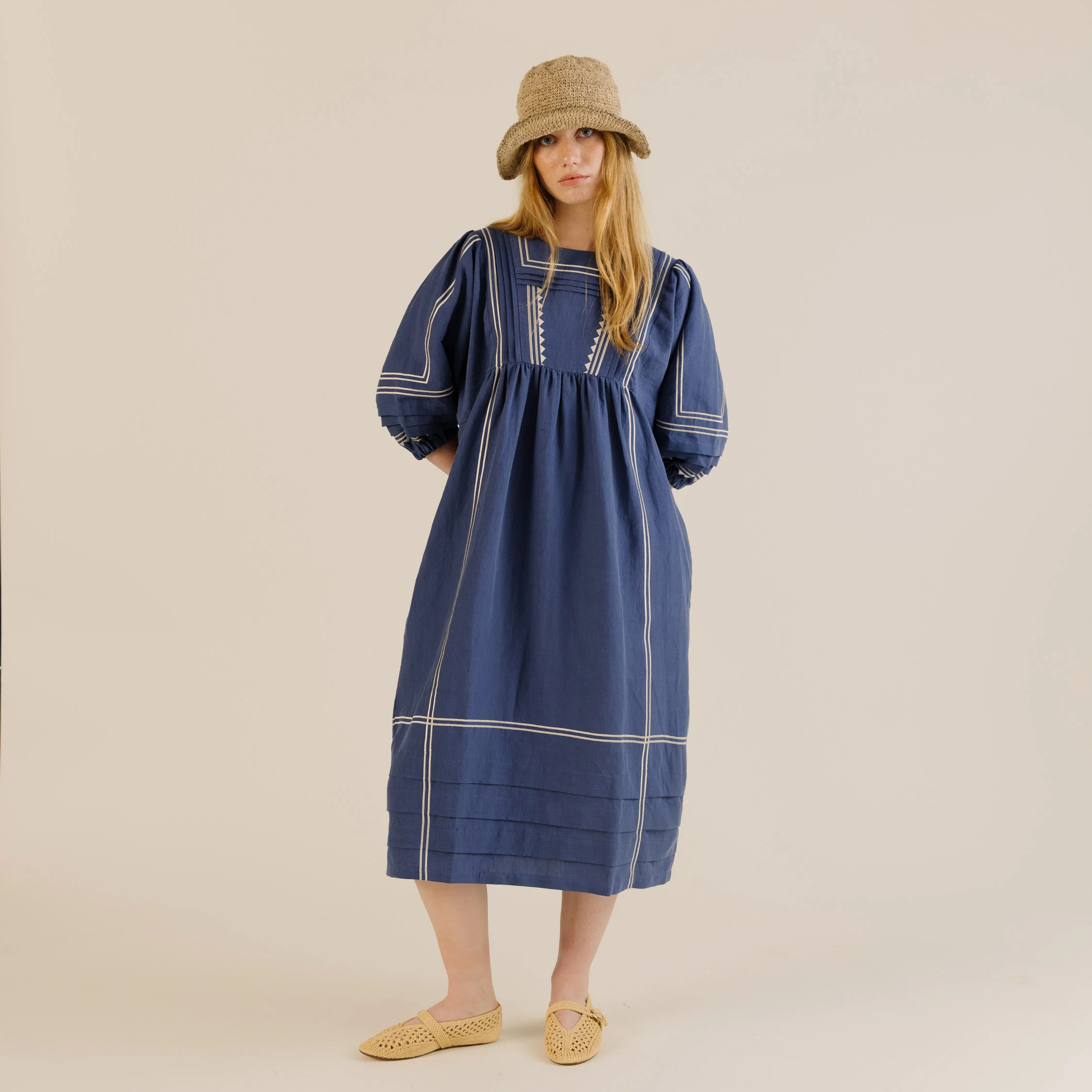 Women's Linen & Cotton Star Dress - Mid Blue - Image 4