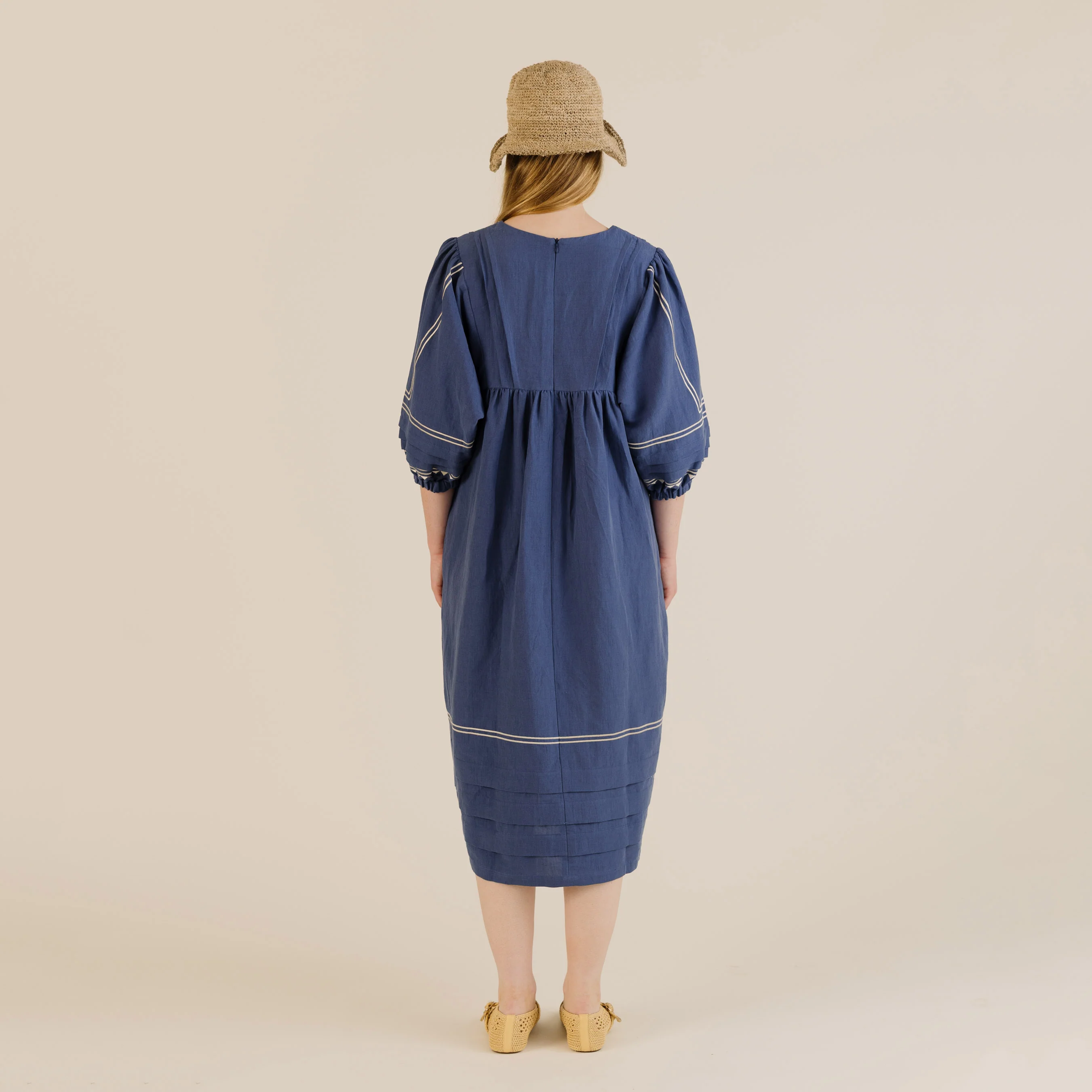 Women's Linen & Cotton Star Dress - Mid Blue - Image 5