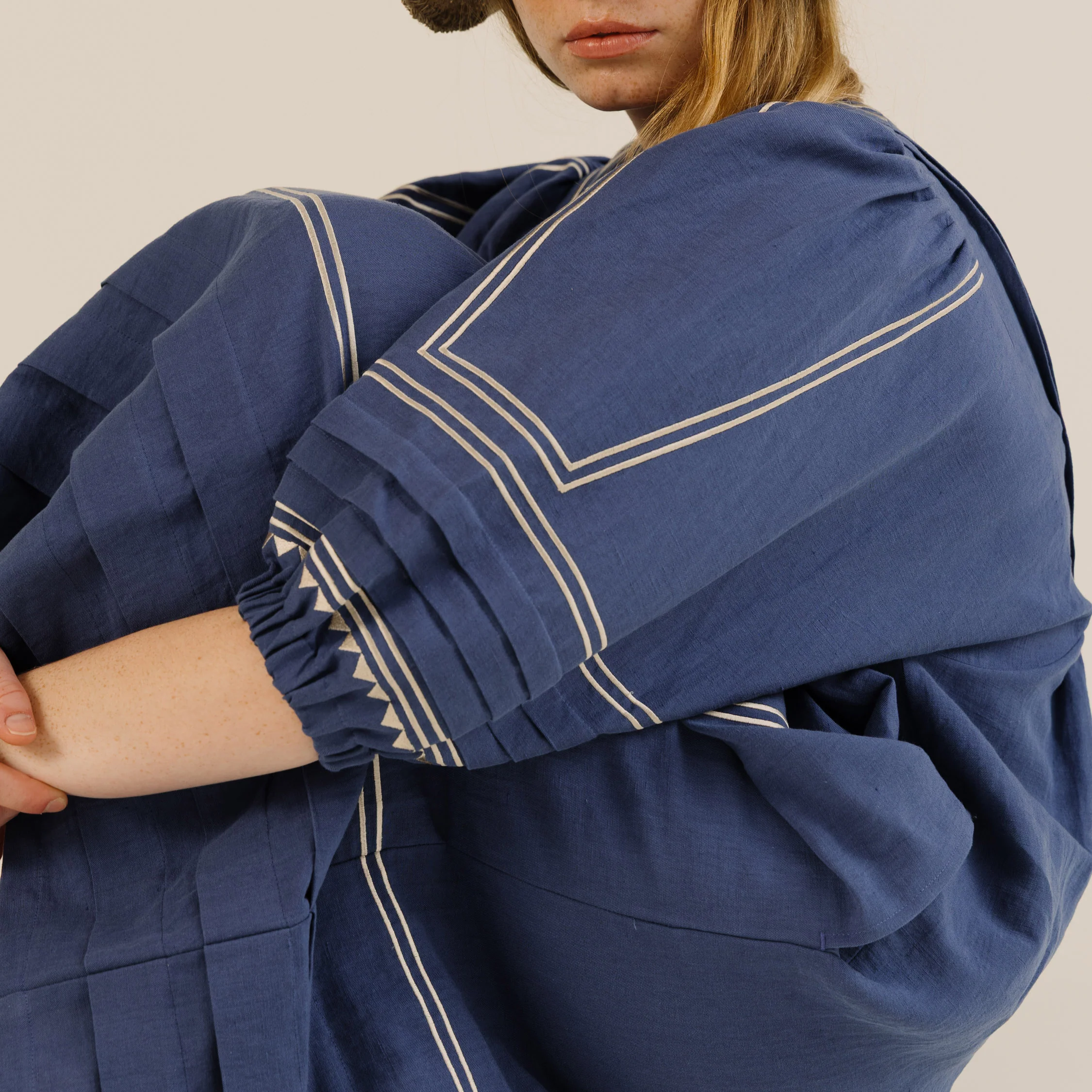 Women's Linen & Cotton Star Dress - Mid Blue - Image 7