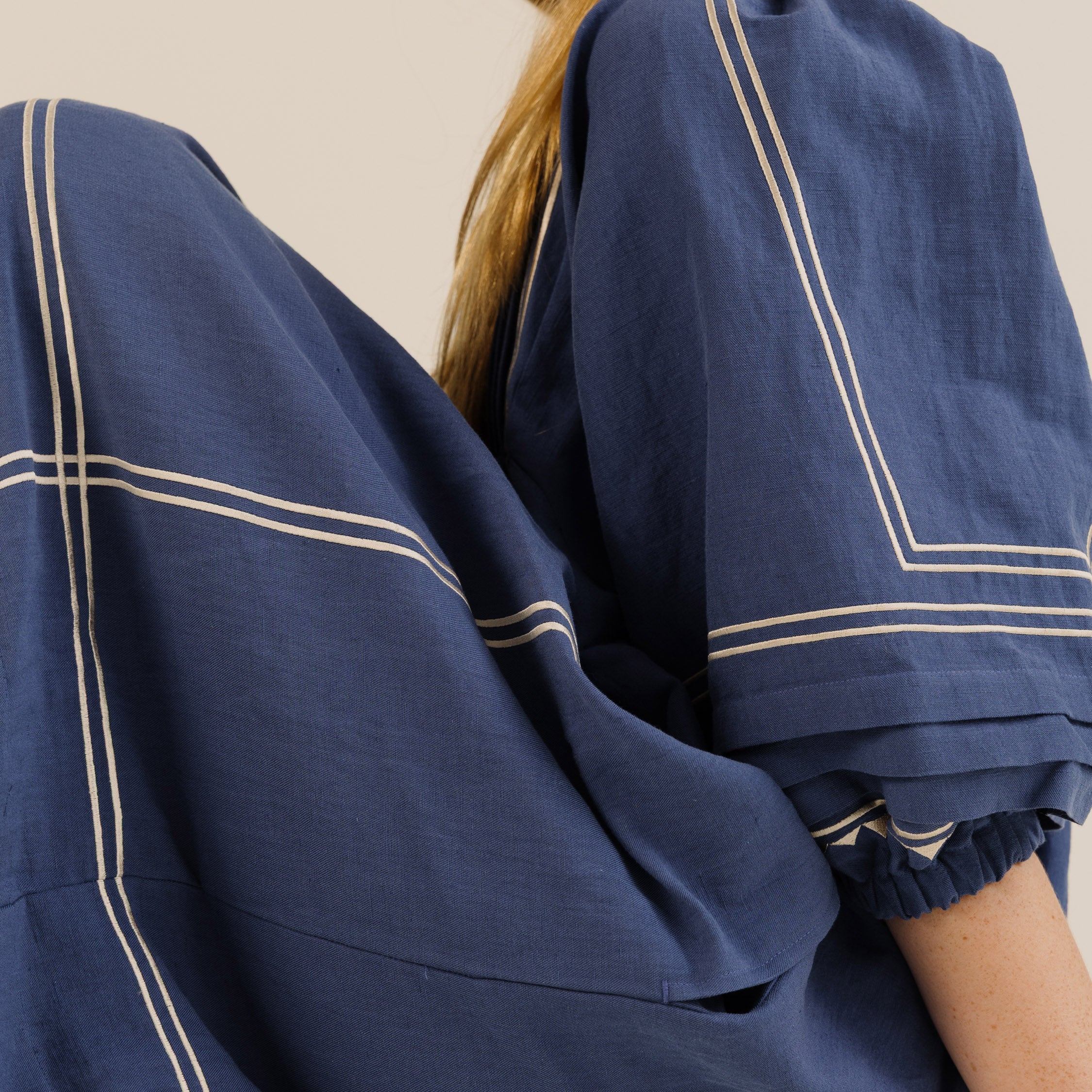 Women's Linen & Cotton Star Dress - Mid Blue - Image 8