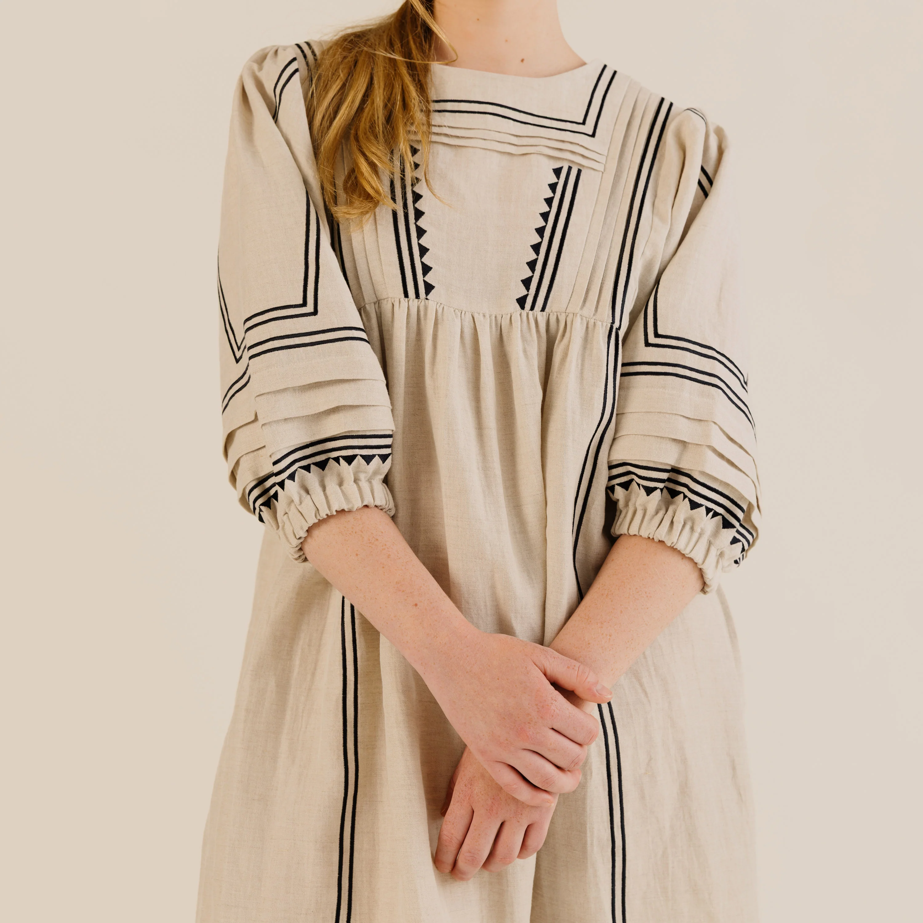 Women's Linen & Cotton Star Dress - Oat - Image 2