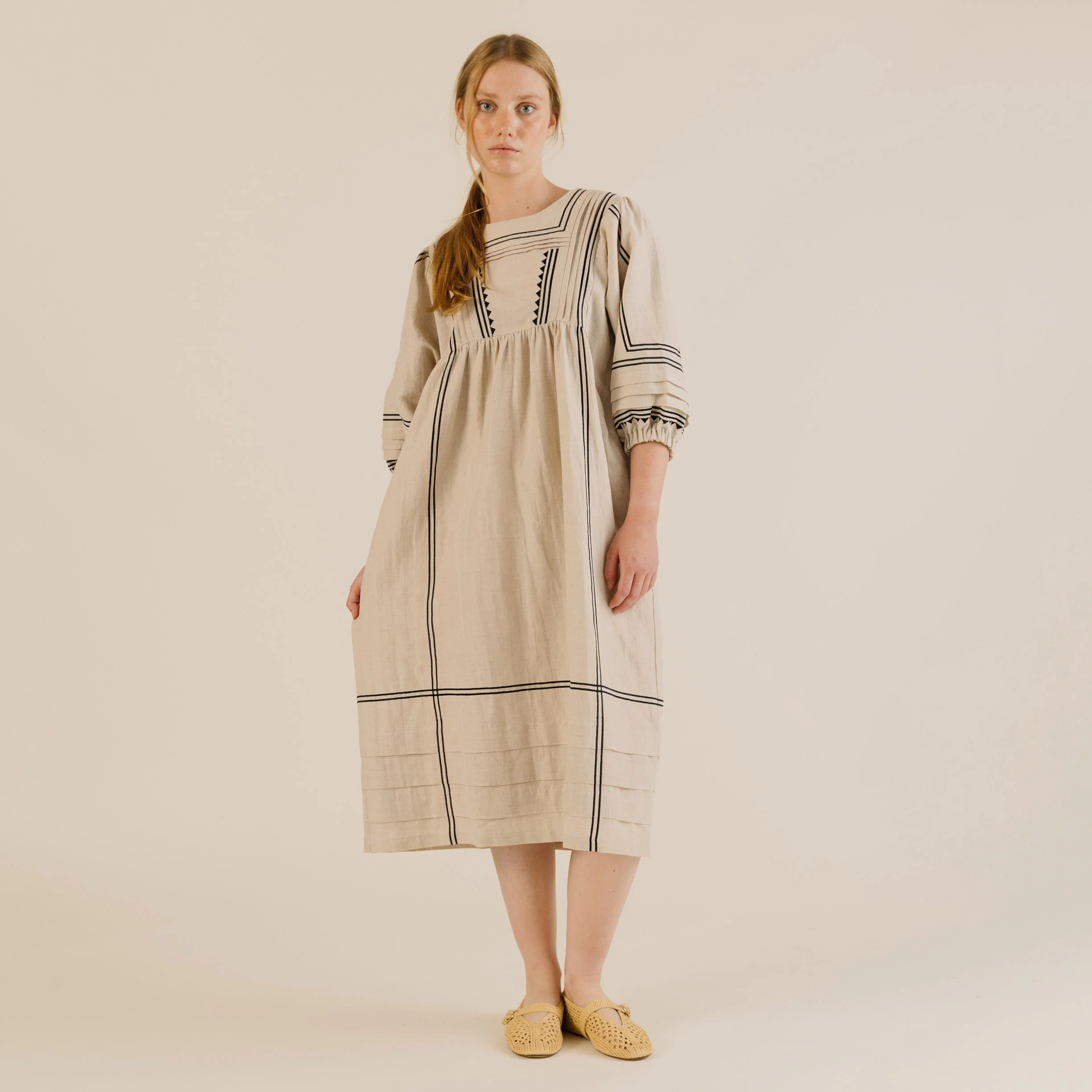 Women's Linen & Cotton Star Dress - Oat - Image 3
