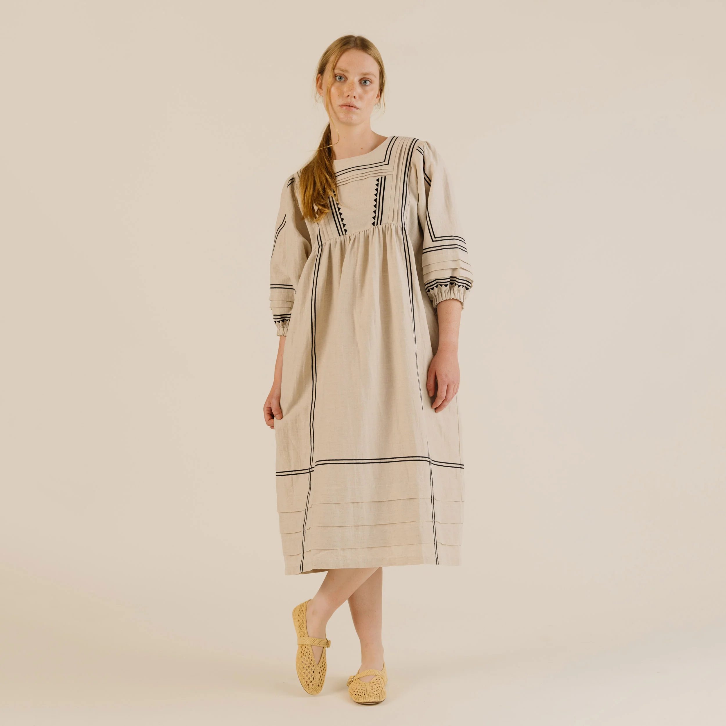 Women's Linen & Cotton Star Dress - Oat - Image 4