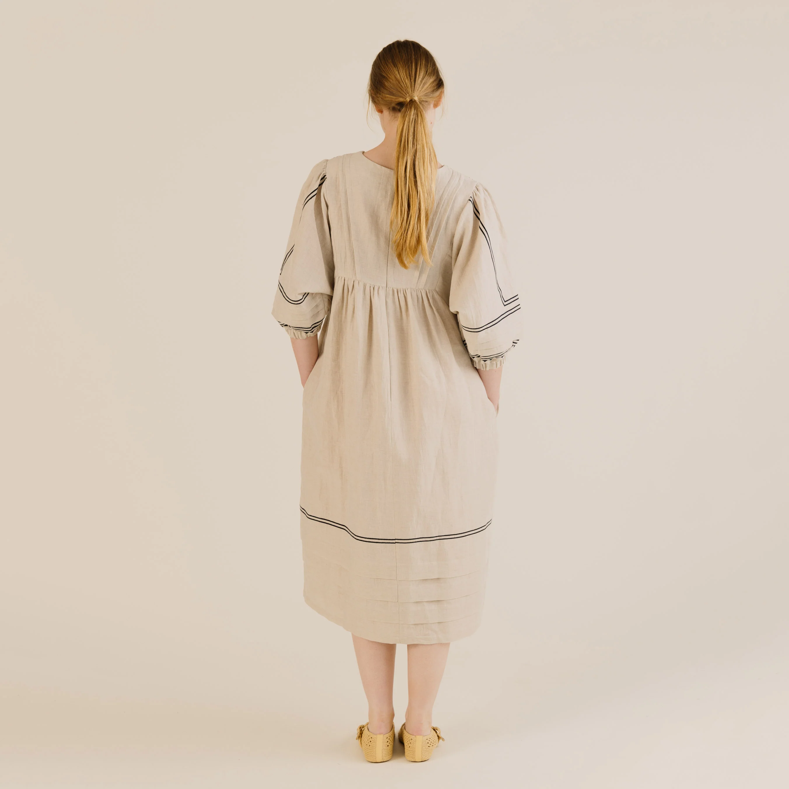 Women's Linen & Cotton Star Dress - Oat - Image 6