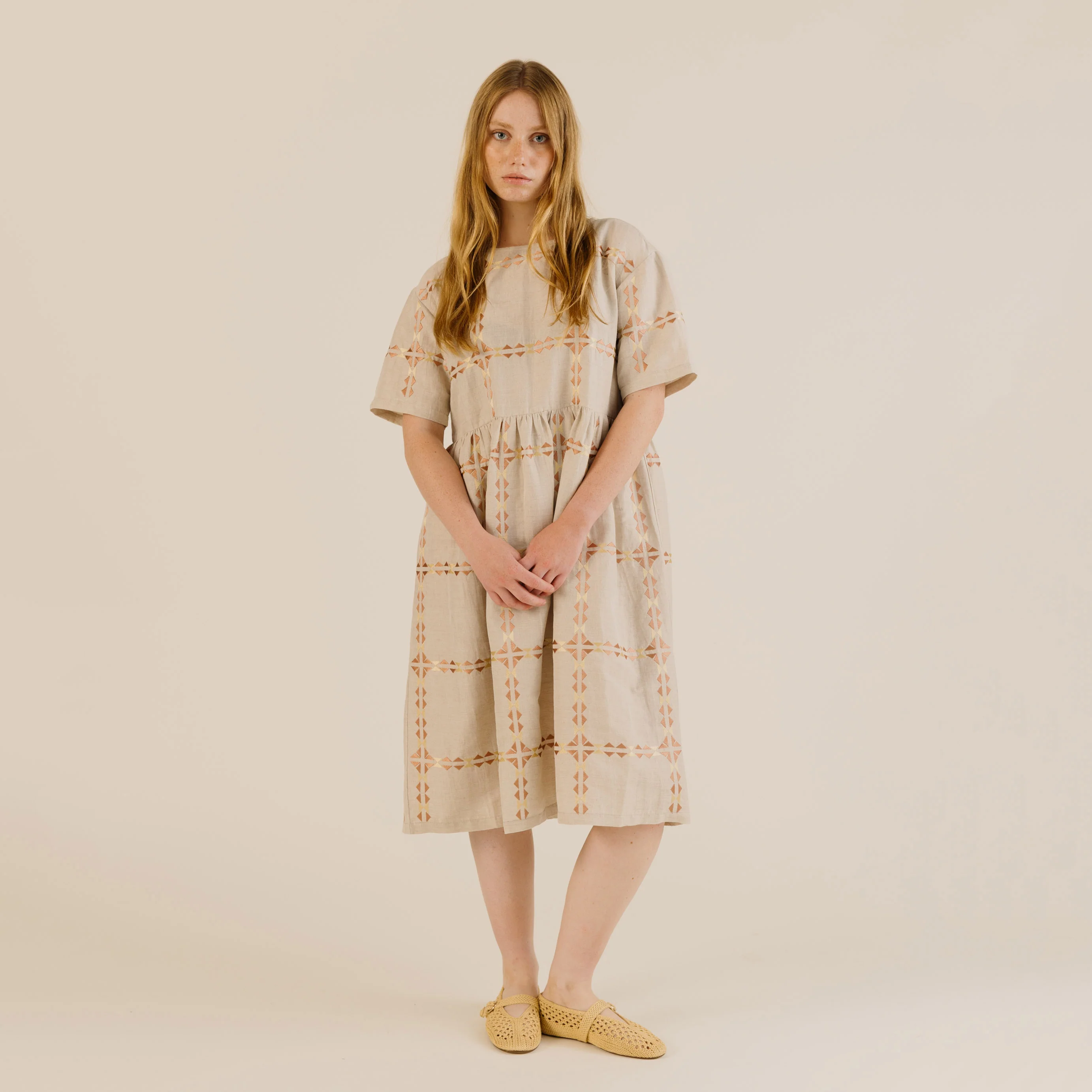 Women's Linen & Cotton Una Dress - Oat Emblem - Image 3