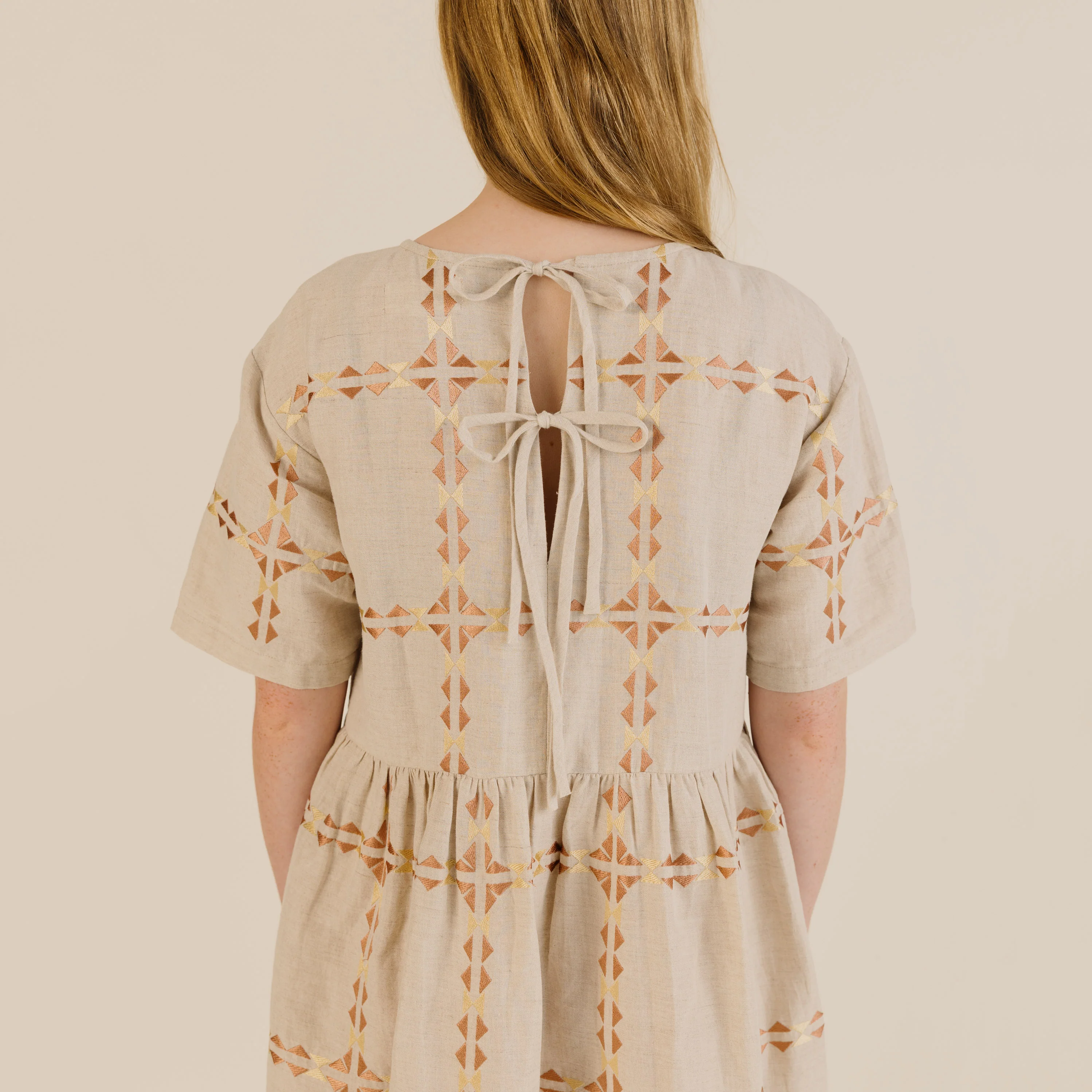 Women's Linen & Cotton Una Dress - Oat Emblem - Image 5
