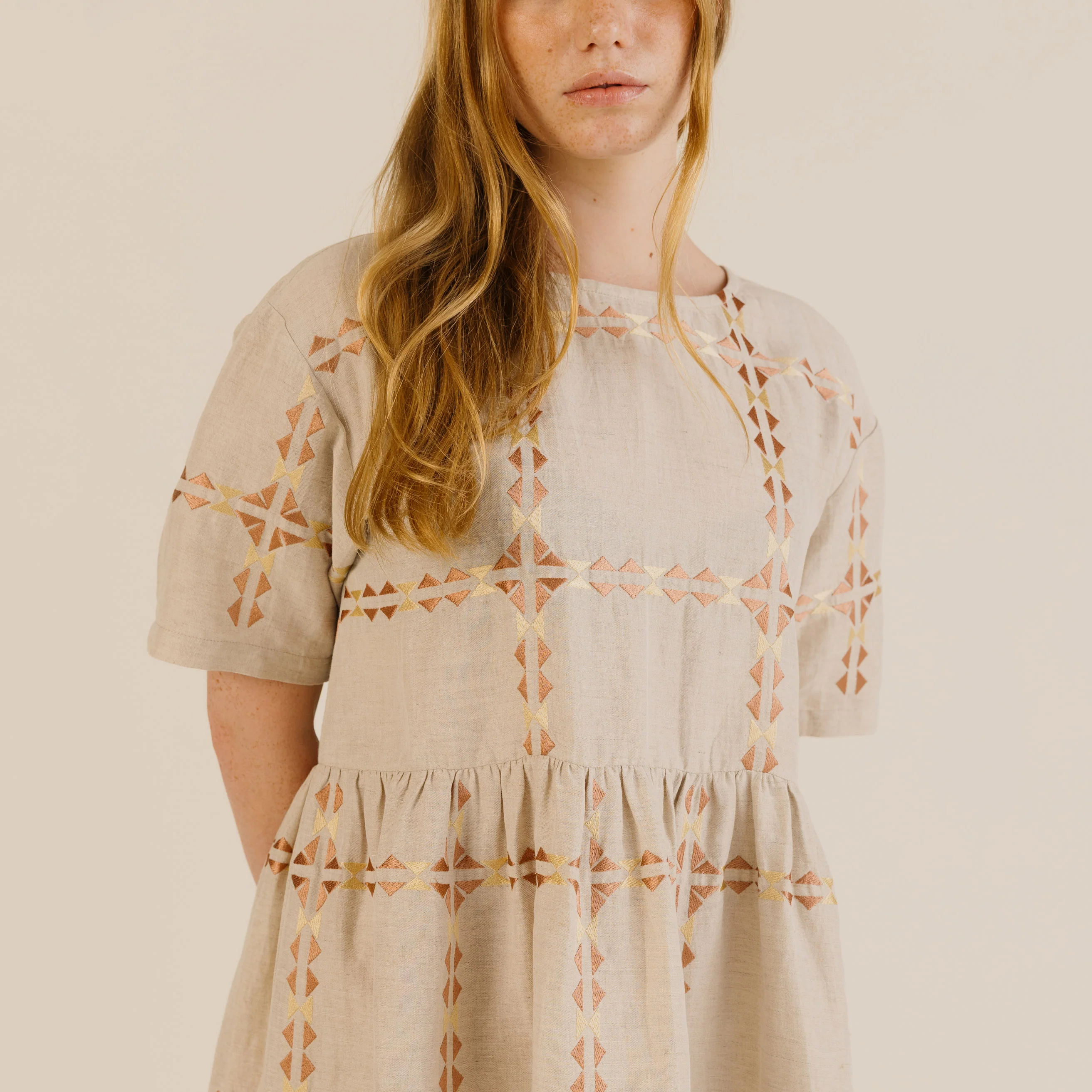 Women's Linen & Cotton Una Dress - Oat Emblem - Image 7