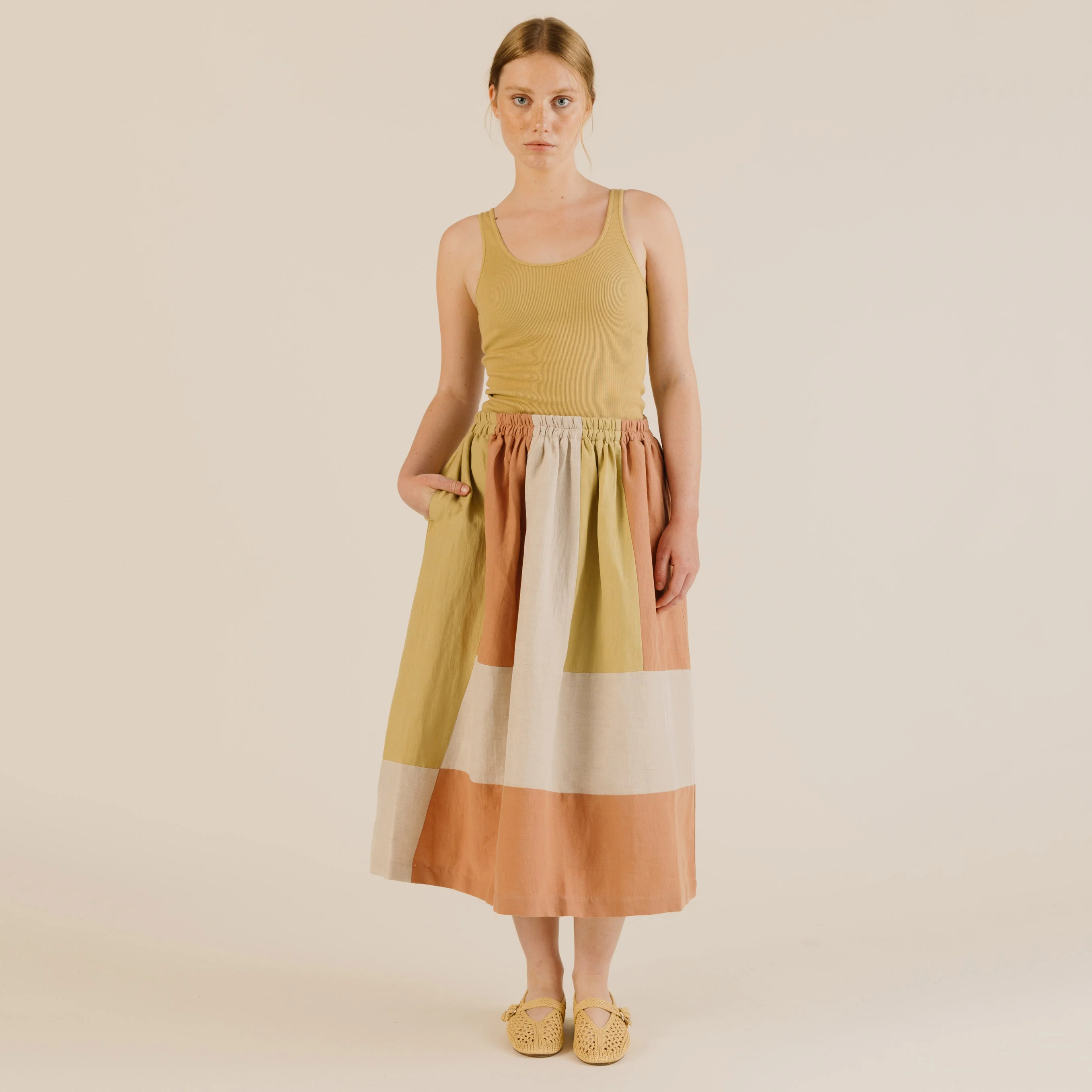 Women's Linen & Cotton Willow Skirt - Patchwork Mix - Image 5