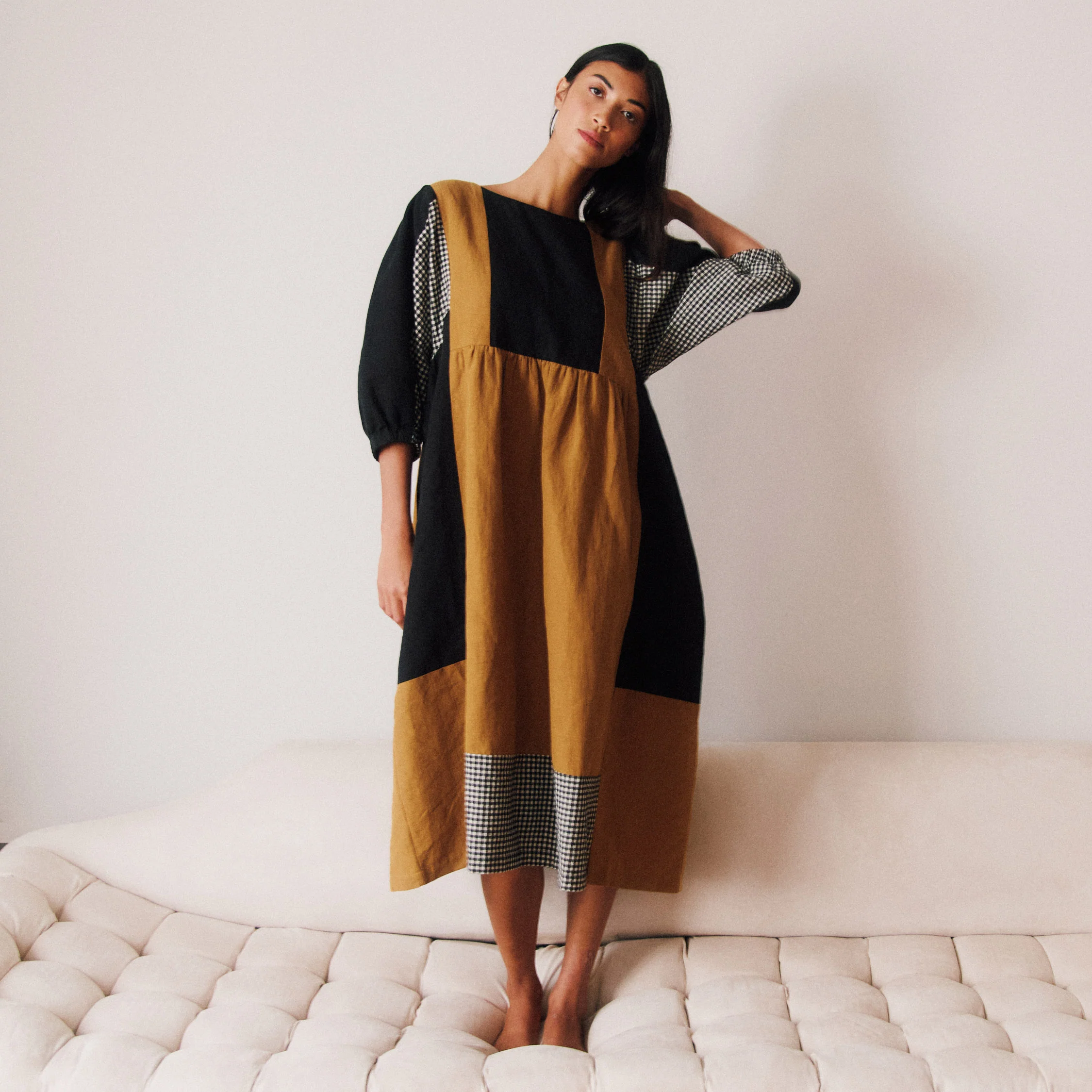Women's Linen & Cotton Winnie Dress - Patchwork - Image 3