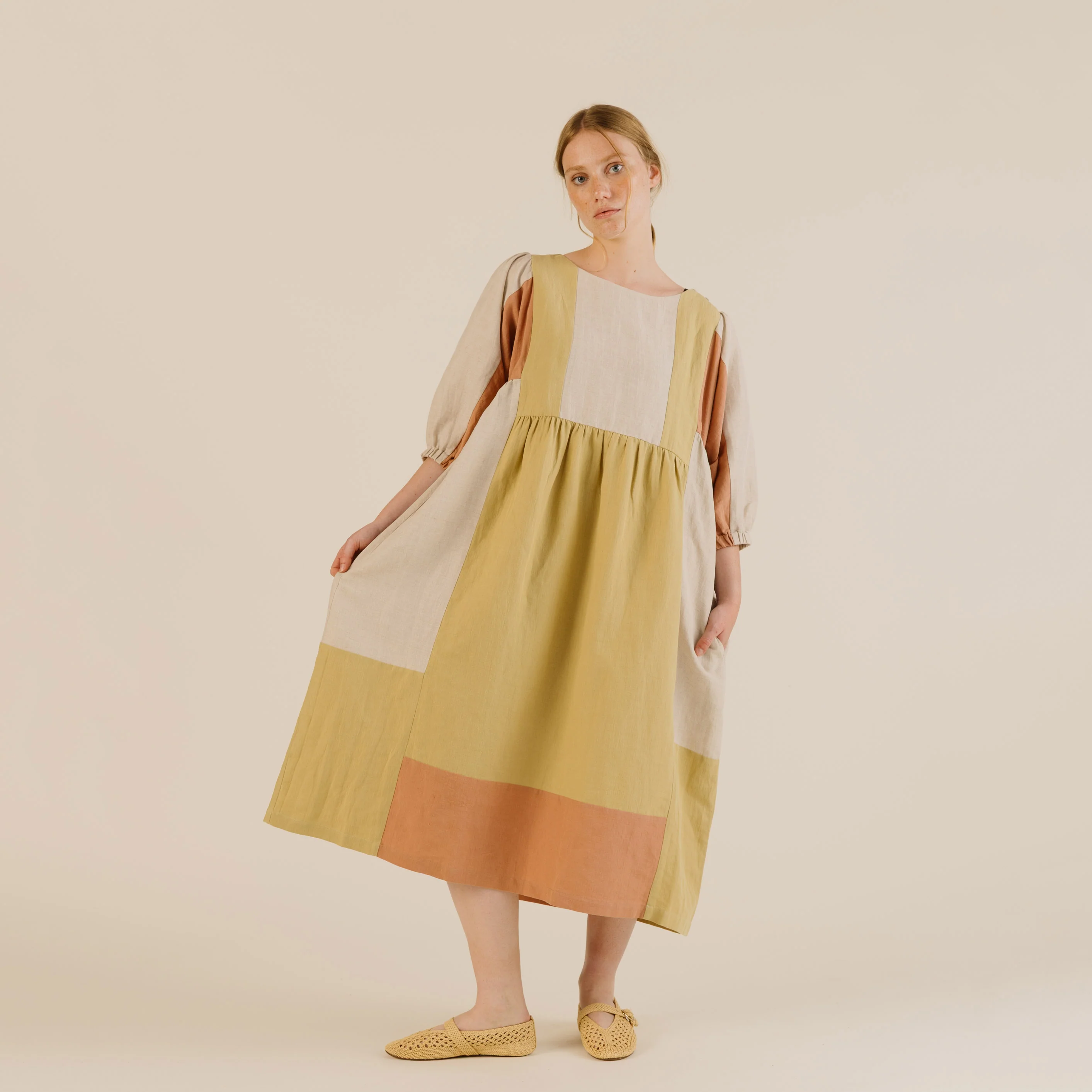 Women's Linen & Cotton Winnie Dress - Patchwork Mix - Image 9