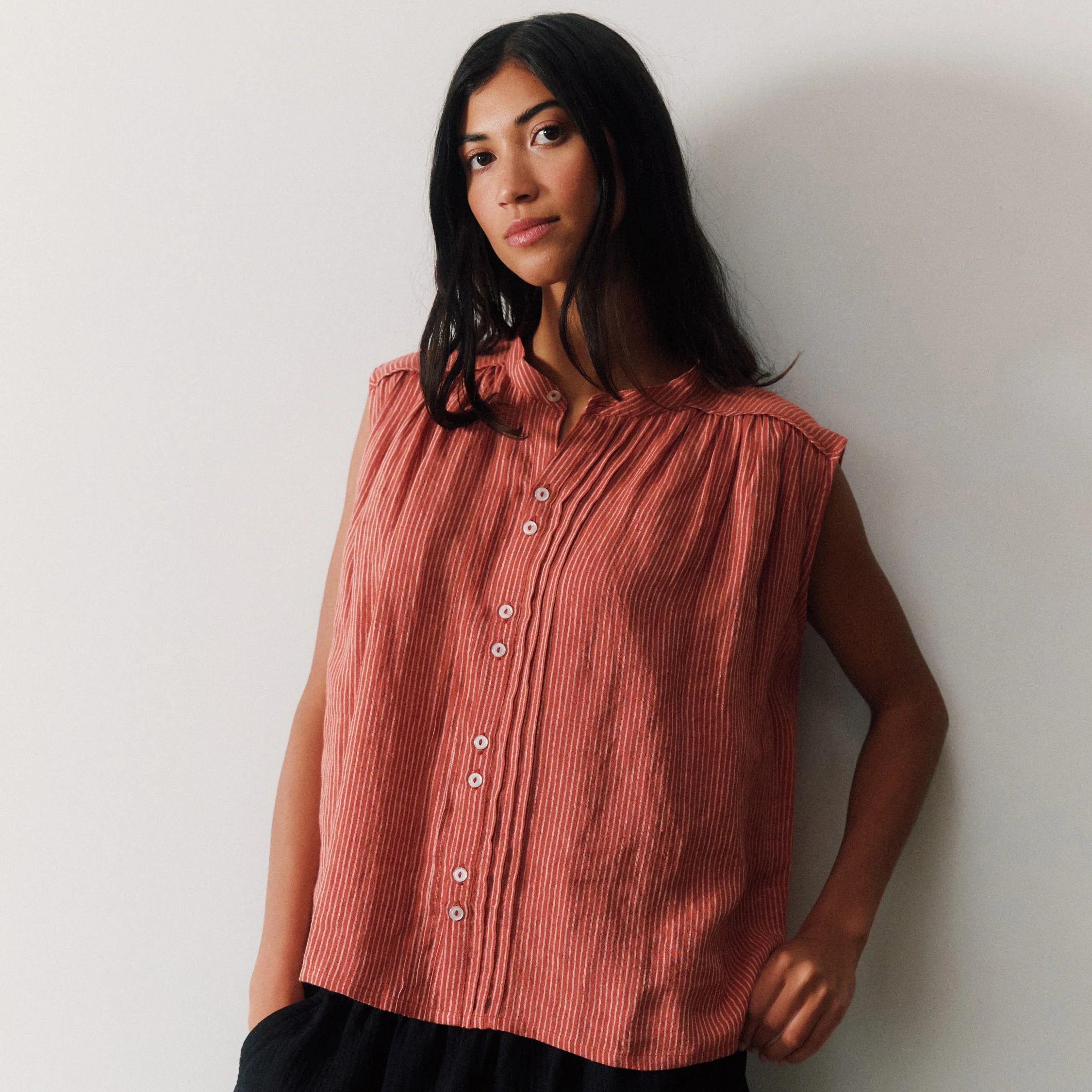 Women's Linen Deli Shirt - Brick - Image 6